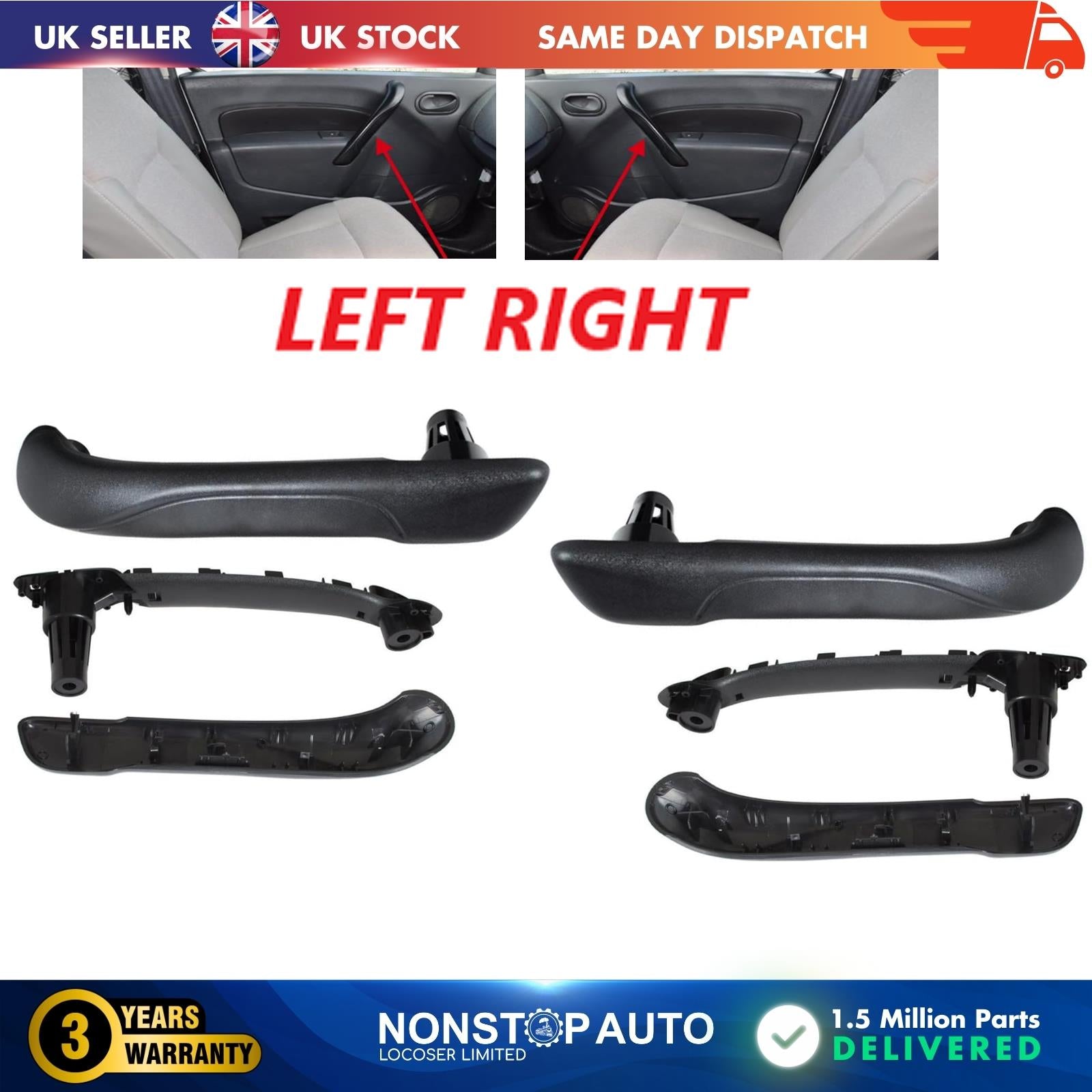 FRONT INNER DOOR HANDLE GRIP BLACK LEFT RIGHT FOR RENAULT KANGOO MK2 CITAN W415 NV250 NISSAN NV250