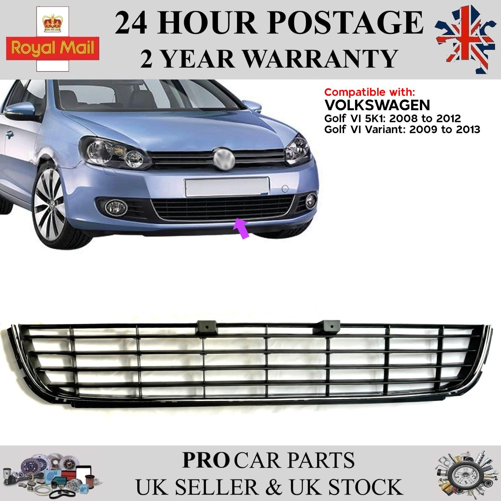 Lower Front Bumper Grille with Chrome For Volkswagen Golf MK6 2008 - 2013 5K0853671