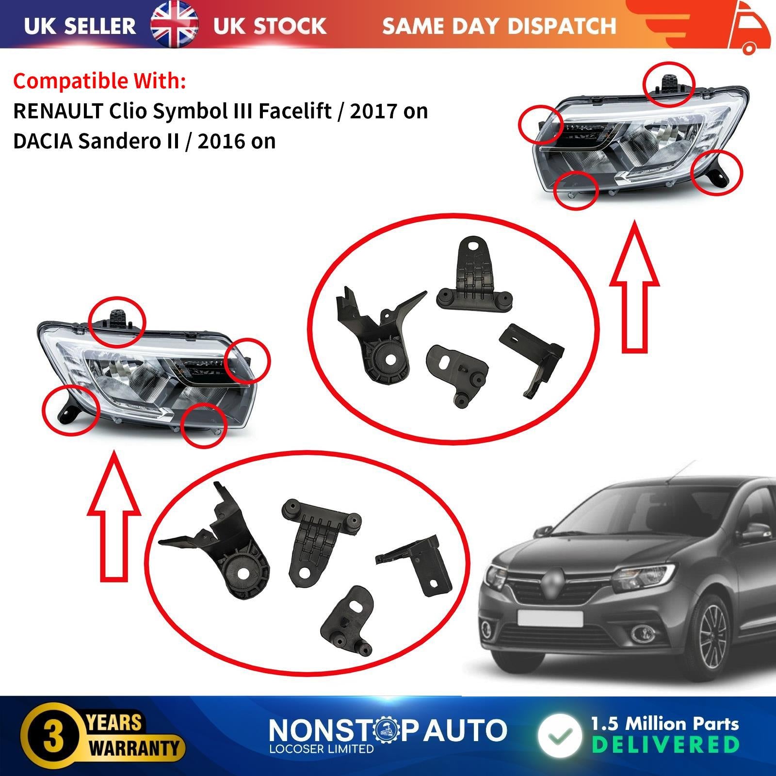 2X Headlight Repair Kit Bracket Mount Clips Left and Right For RENAULT Symbol III DACIA Sandero II 260100437R 260606236R