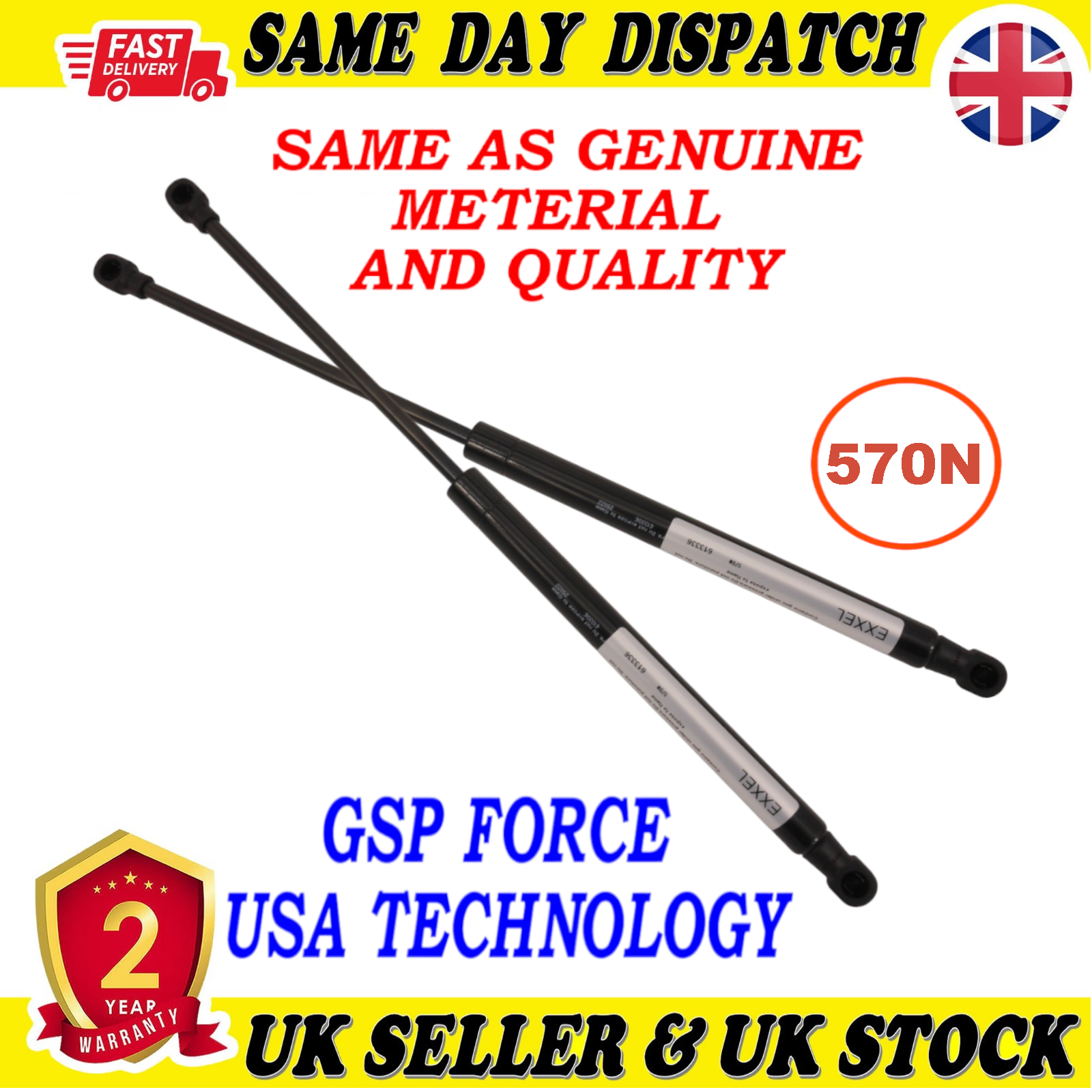 2X TAILGATE BOOT GAS STRUTS 570 Newton FOR RENAULT CLIO IV 654701210R
