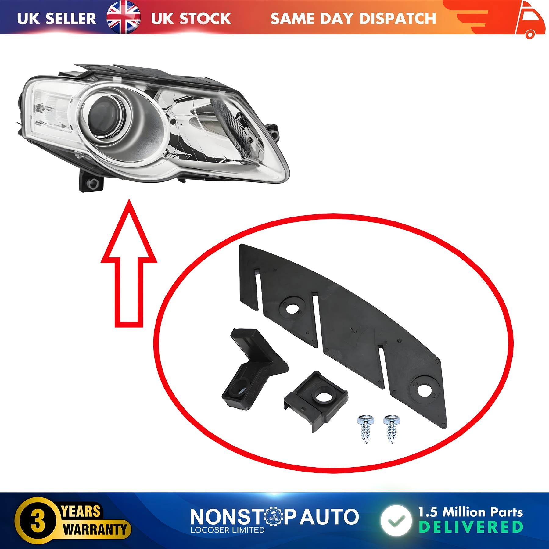 Headlight Repair Kit Bracket Mount Clips Right For VW Passat B6 3C0941006AA