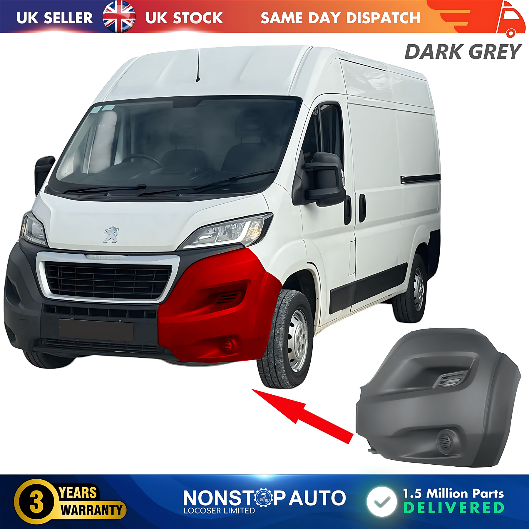 Front Bumper Corner Cap Left No Fog Hole For PEUGEOT Boxer 2014 on 1612473480