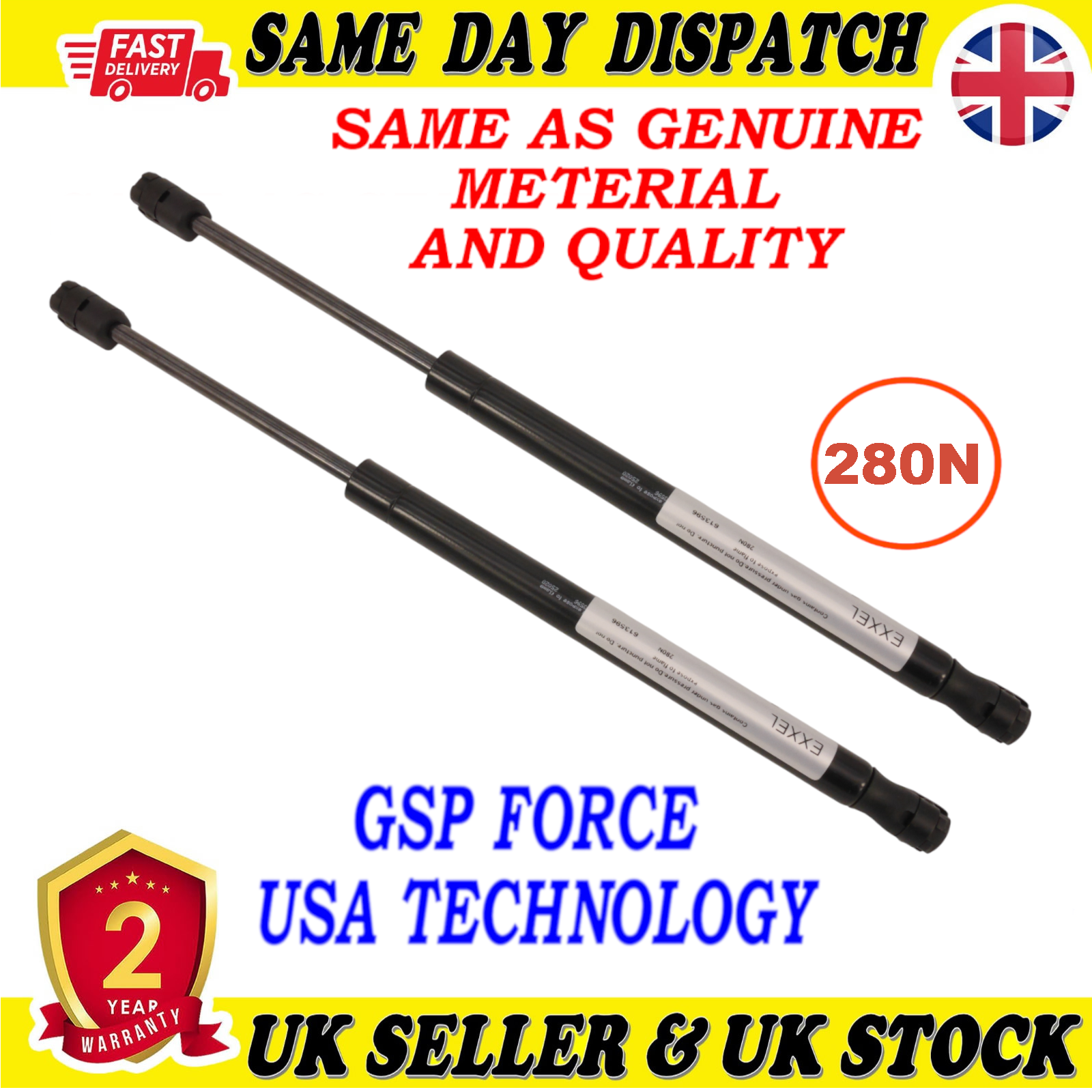 2X TAILGATE BOOT GAS STRUTS 280 Newton FOR RENAULT CAPTUR 654709991R