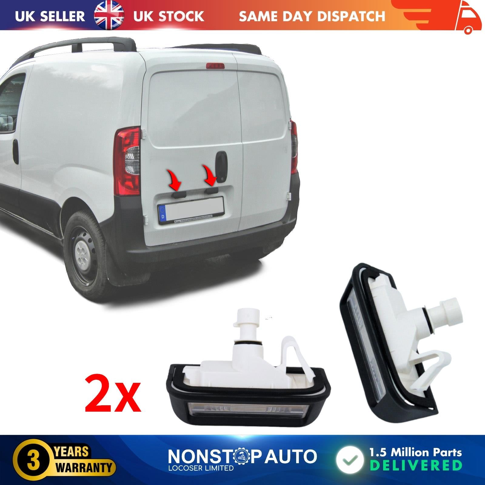 2X Rear Number Plate Light Lamp For Peugeot Bipper Citroen Nemo Fiat Fiorino 6340H0, 6340G5