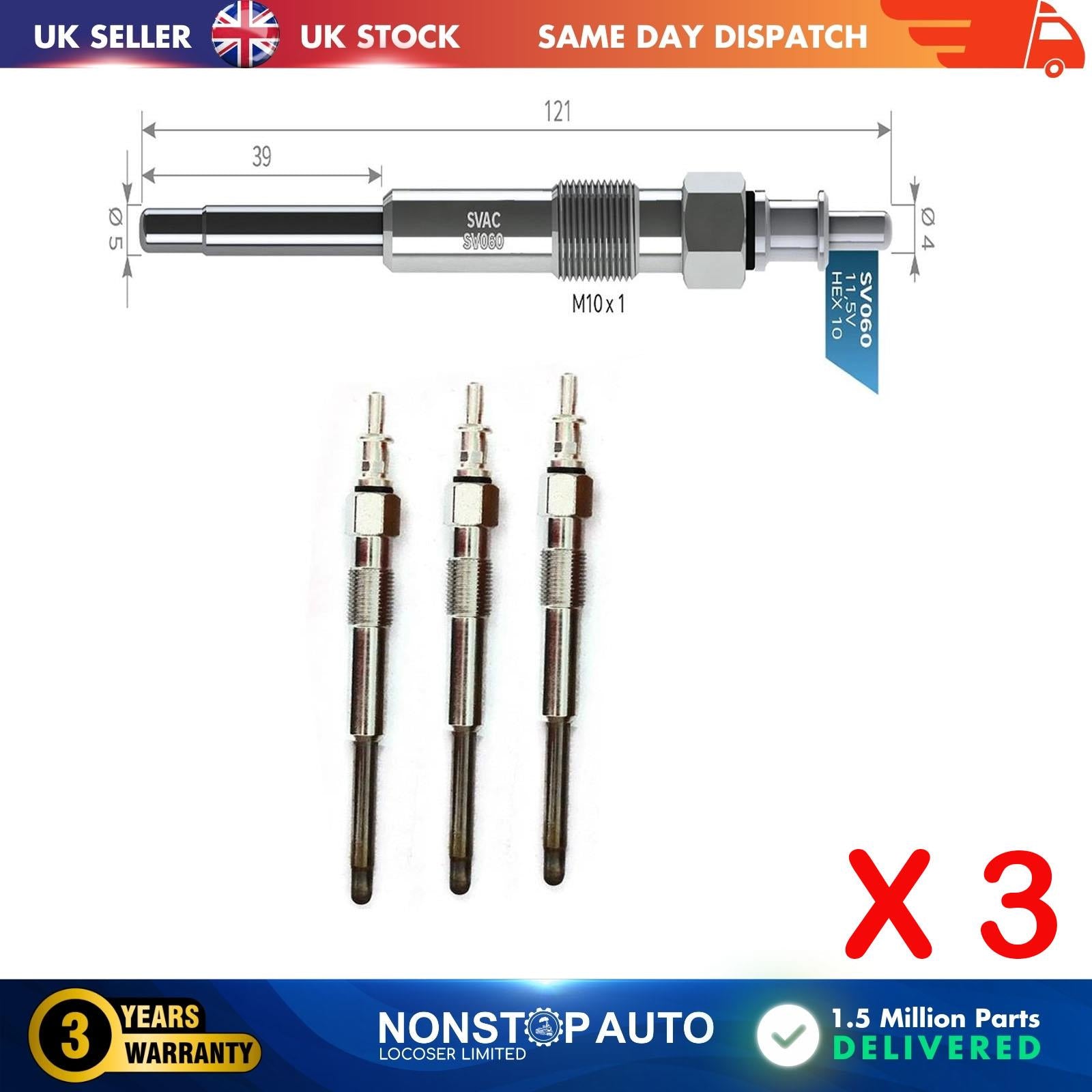 3X Glow Plugs For SMART Cabrio City Coupe ForTwo 0.8 CDI 0004562V003