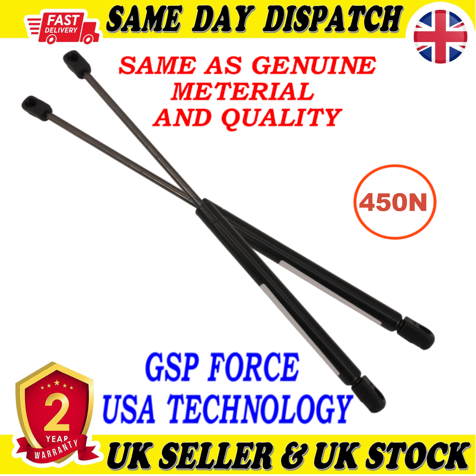 2X TAILGATE BOOT GAS STRUTS 450 Newton FOR VAUXHALL ASTRA H 0132743