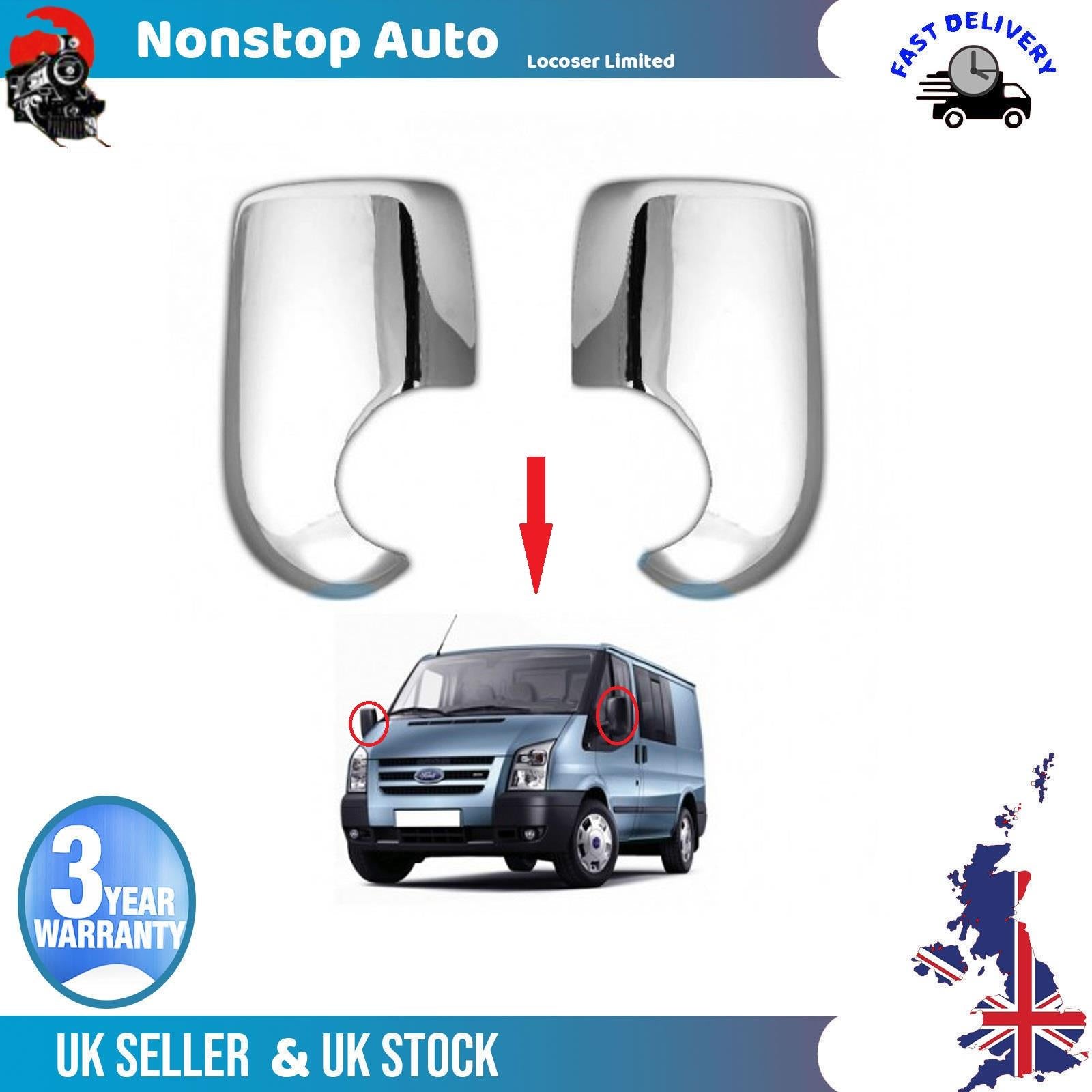 Wing Mirror Covers Caps Chrome Left And Right Side For FORD Transit 2003-2014