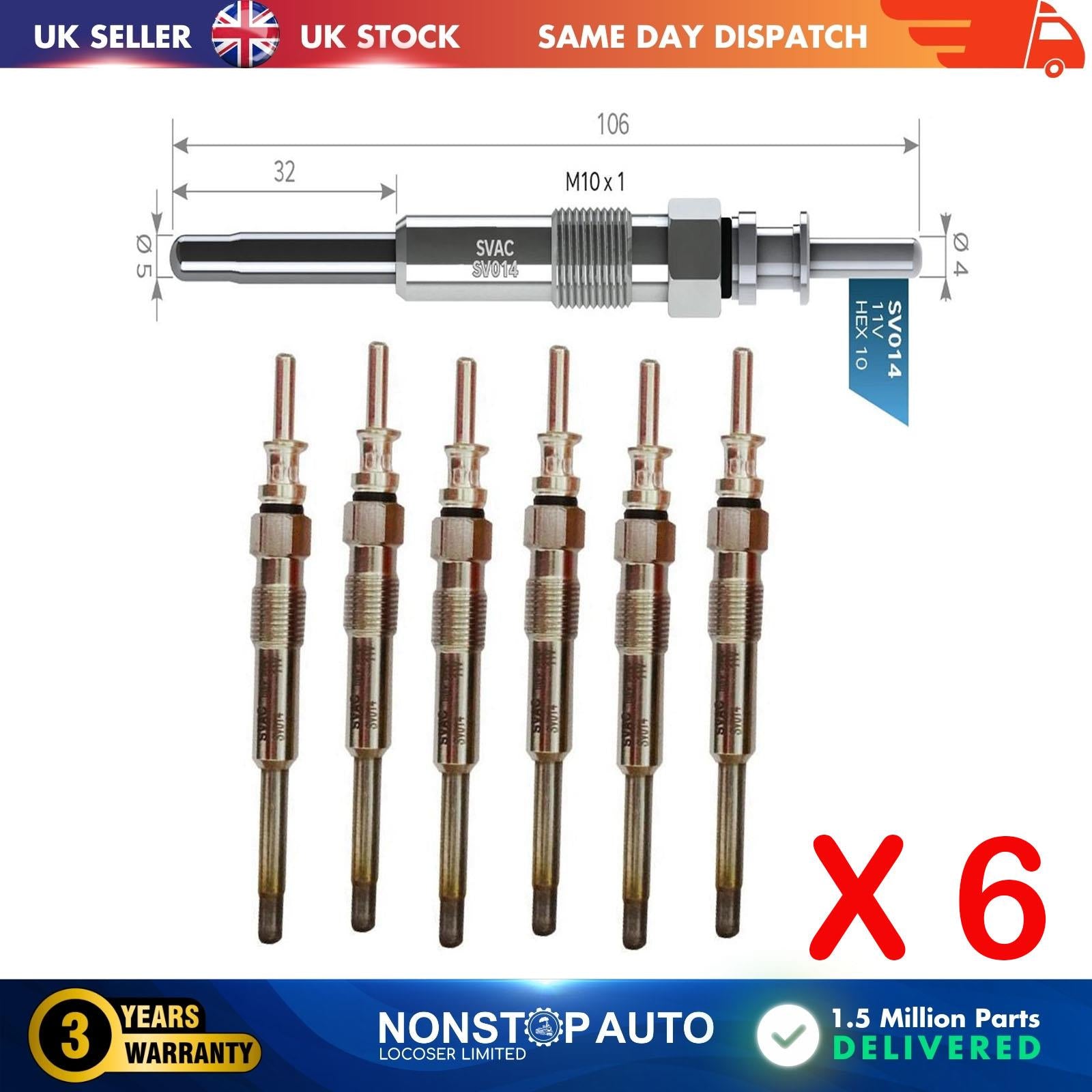 6X Glow Plugs For VAUXHALL Omega B 2.5 DTI 12232248059