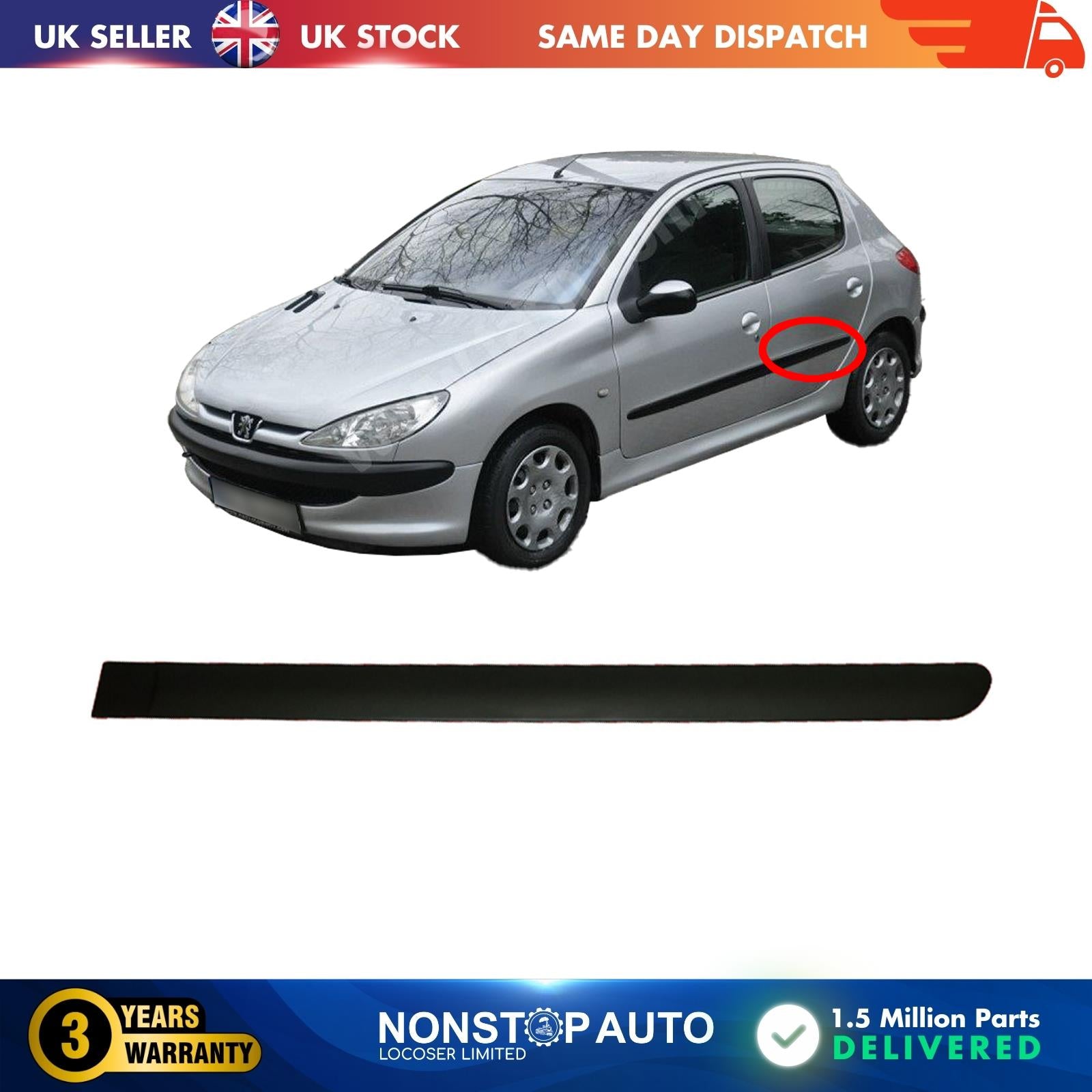 Door Panel Trim Moulding Strap / Rear Left For Peugeot 206