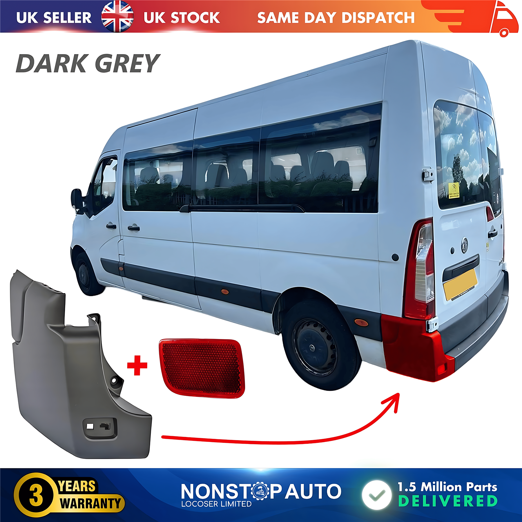 Rear Bumper Corner End and Reflector Left For VAUXHALL Movano B 2009 on 851210001R