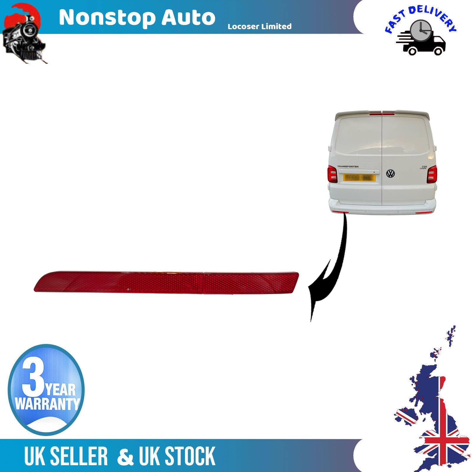 Rear Left Bumper Reflector VW Transporter T5 - 7E0945105A