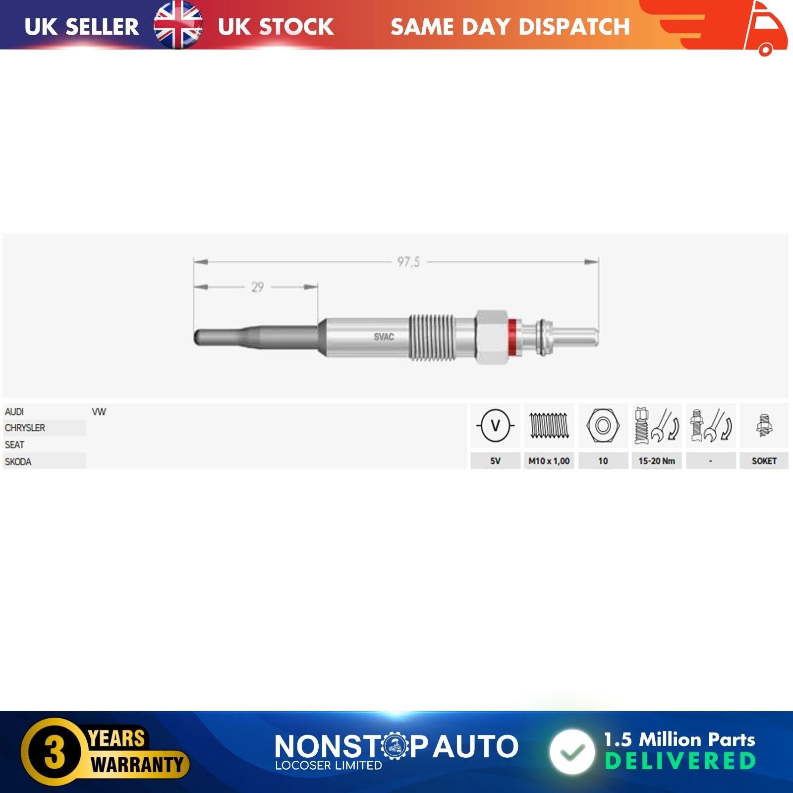 FOR SEAT ALTEA TOLEDO LEON 1.9 2.0 TDI 5V GLOW PLUG