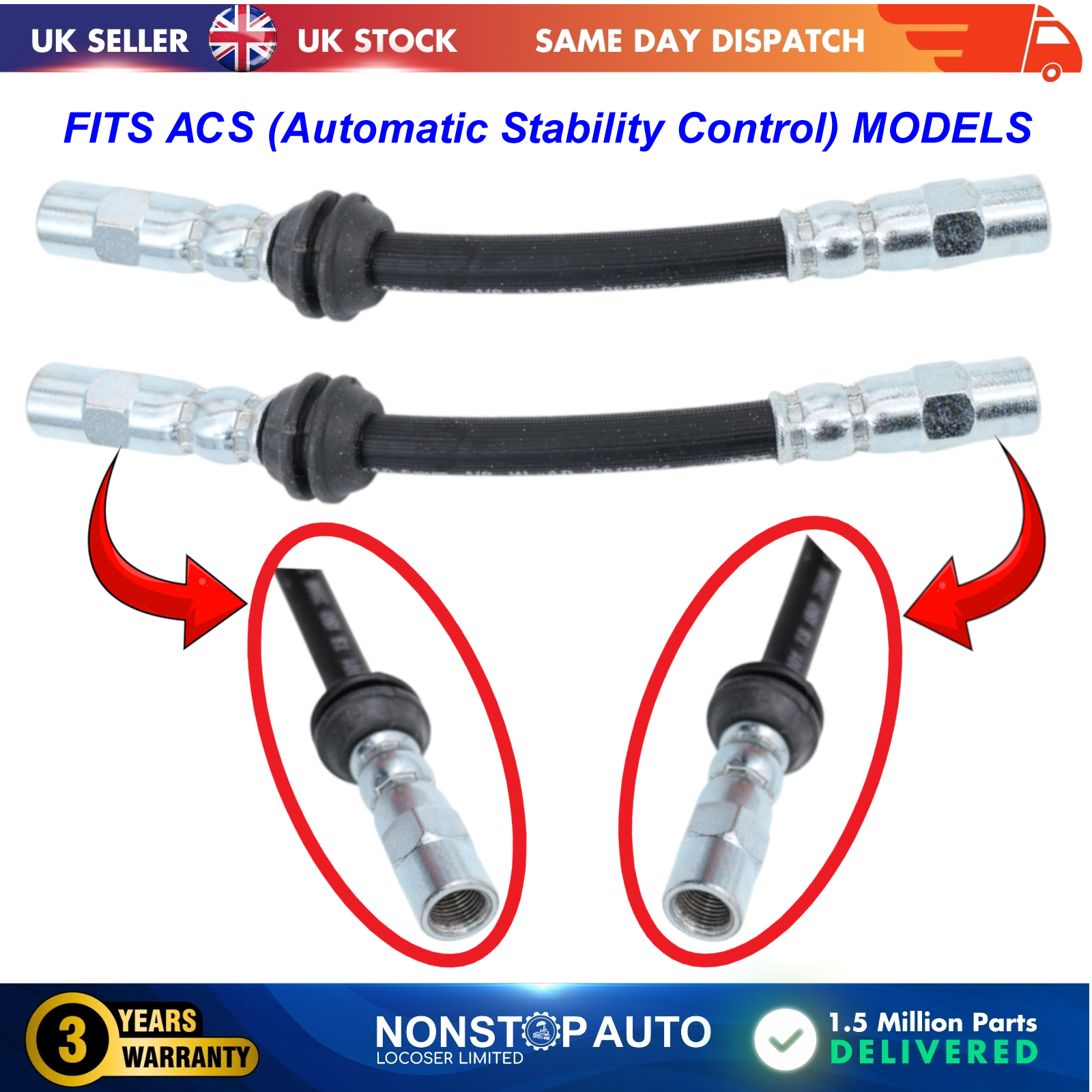 2X Front Brake Hose Pipe For BMW 3 (E36) FITS ACS (Automatic Stability Control) MODELS 34511090565