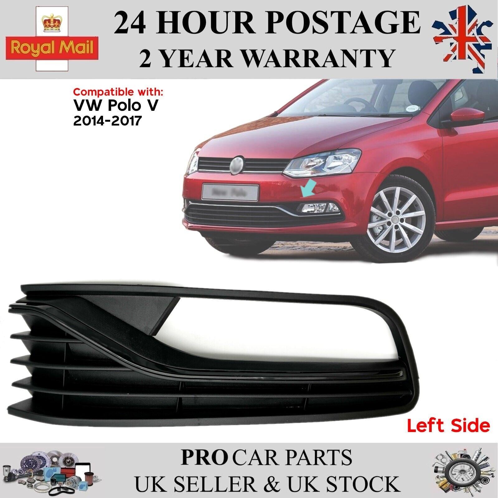 Front Bumper Fog Light Grille Left Side For VW POLO 2014 - 2017 6C0853665J