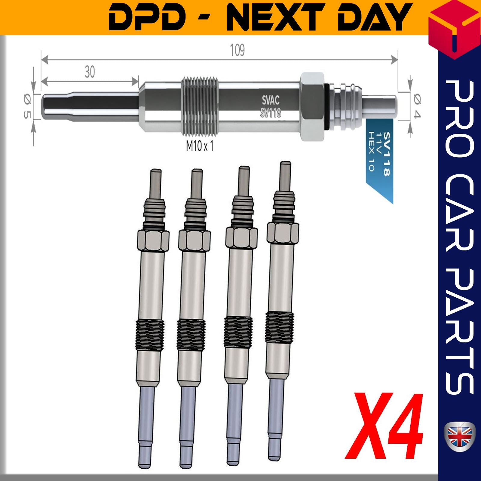 4X GLOW PLUG fits FIAT BRAVO CROMA DOBLO PUNTO 1.9D 1.9JTD
