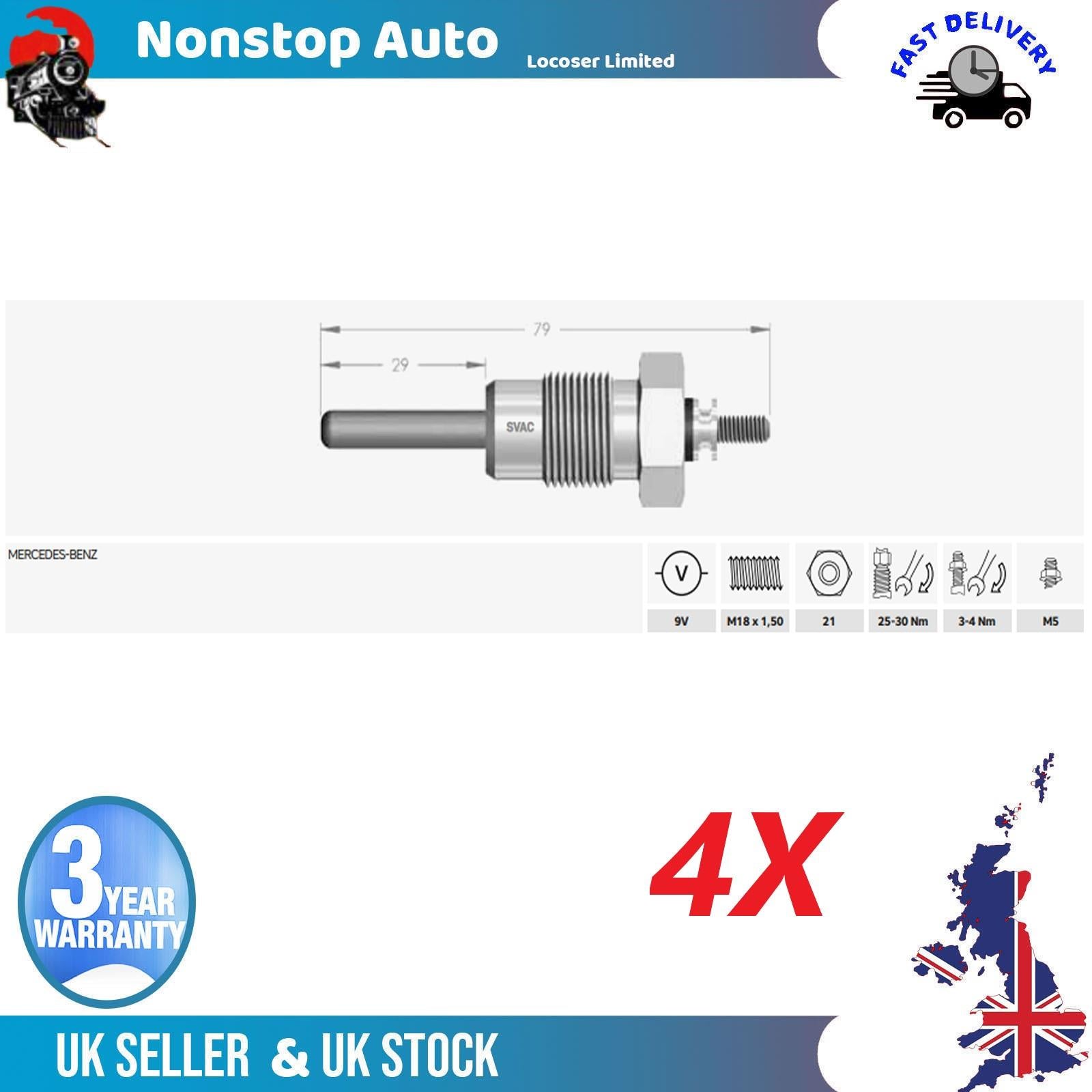 4X Glow Plugs For MERCEDES /8 123 G-Class Heckflosse Ponton T1 A0001599101