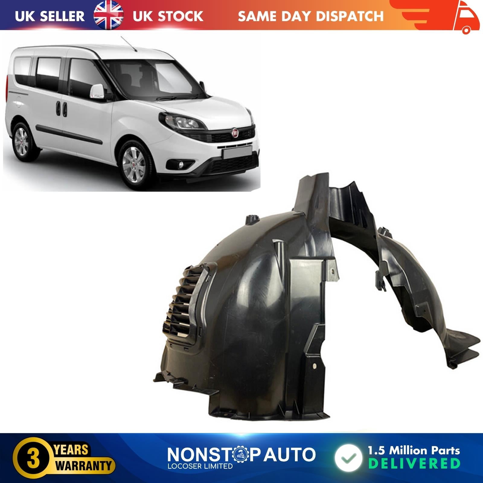 FRONT SPLASH GUARD WING LINER  RIGHT FOR CITROEN BERLINGO FIAT DOBLO VAUXHALL COMBO PEUGEOT PARTNER RIFTER TOYOTA PROACE  9817398680