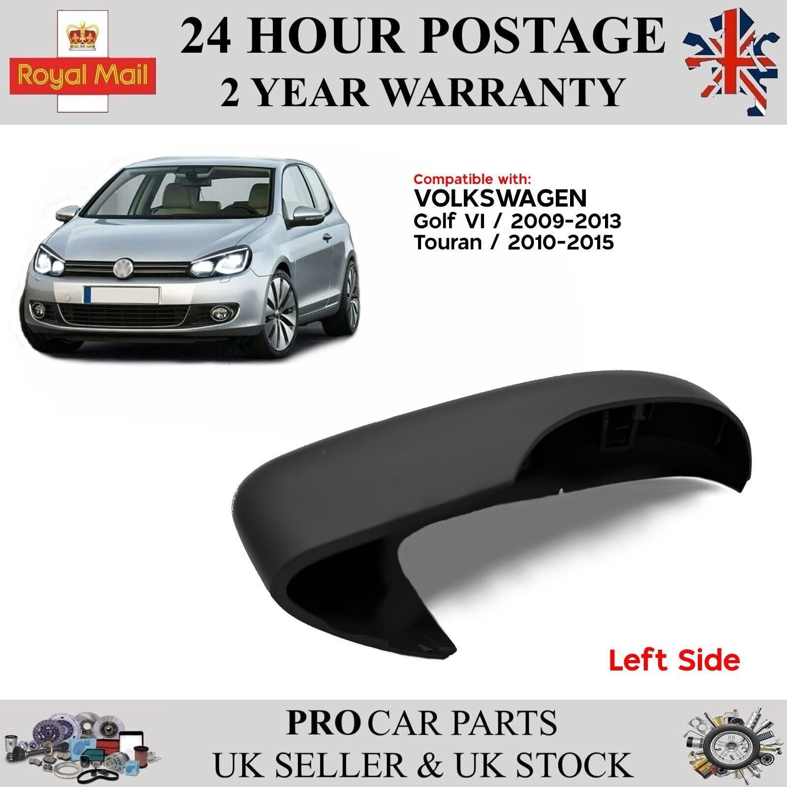 Door Wing Mirror Cover Cap Left Side Fits VW Golf MK6 2009-2013 Touran 2010-15
