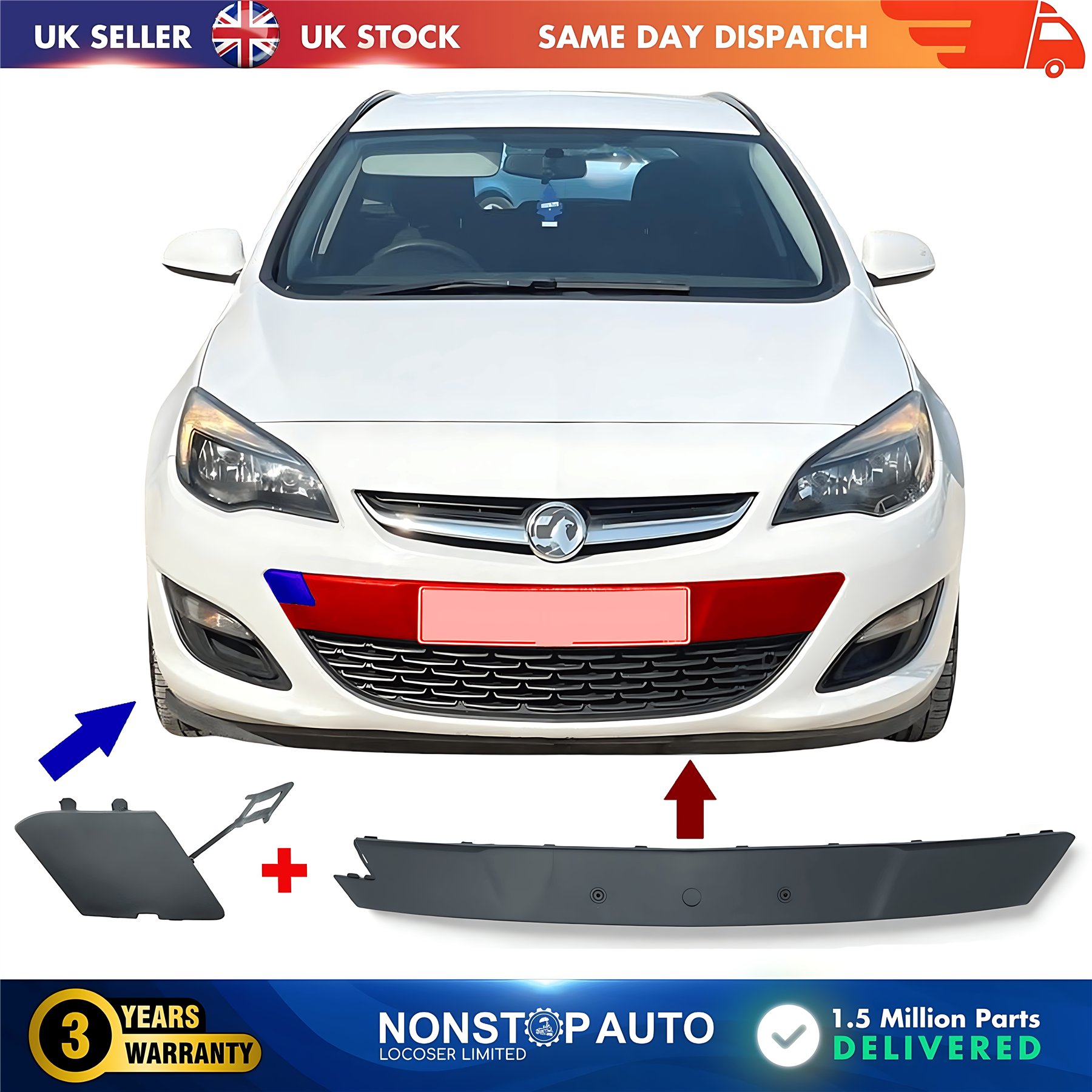Front Bumper Number Plate with Tow Eye Cover For VAUXHALL Astra J 2012-2015 13387317 13368665