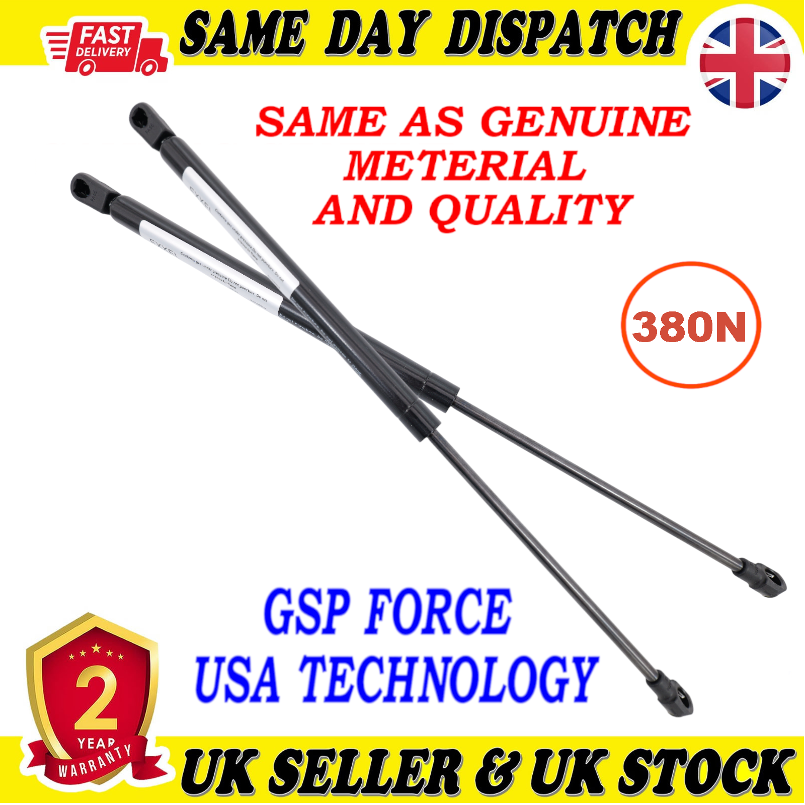 2X TAILGATE BOOT GAS STRUTS 380 Newton FOR FIAT 500 ABARTH 500 306345802