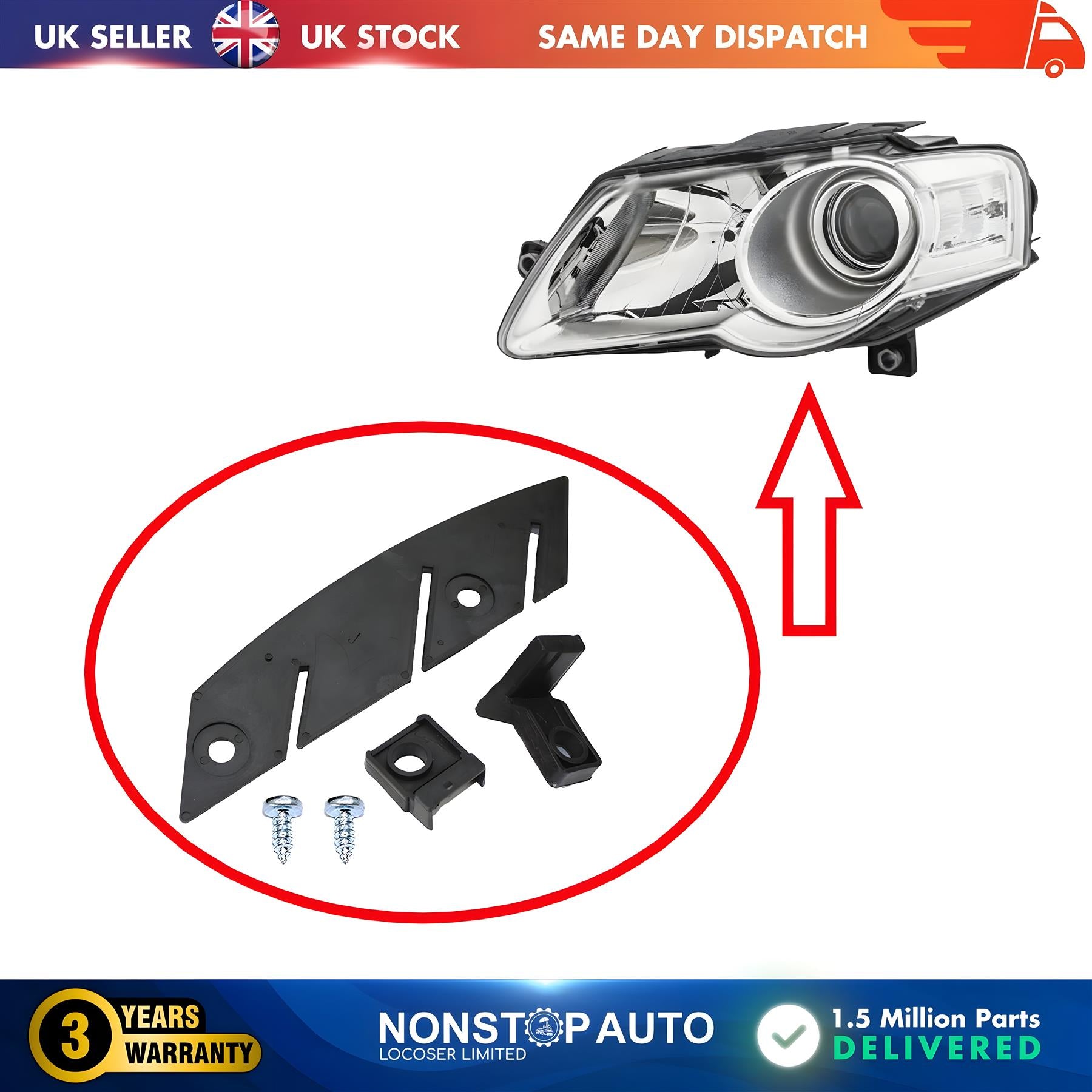 Headlight Repair Kit Bracket Mount Clips Left For VW Passat B6 3C0941005AA