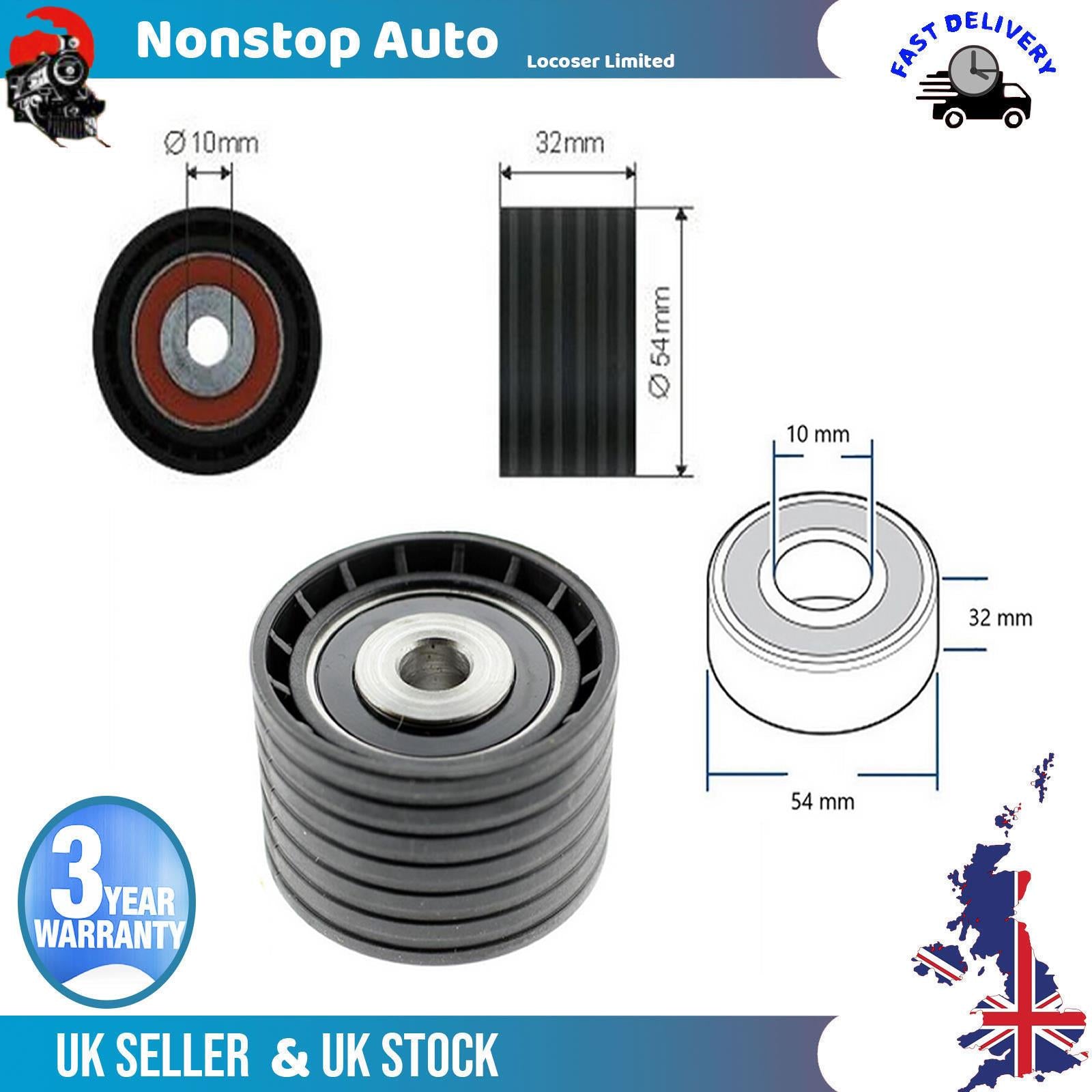 Fan Belt Tensioner Pulley -V- Ribbed Belt Idler For NISSAN Kubistar Van 1.6 16V