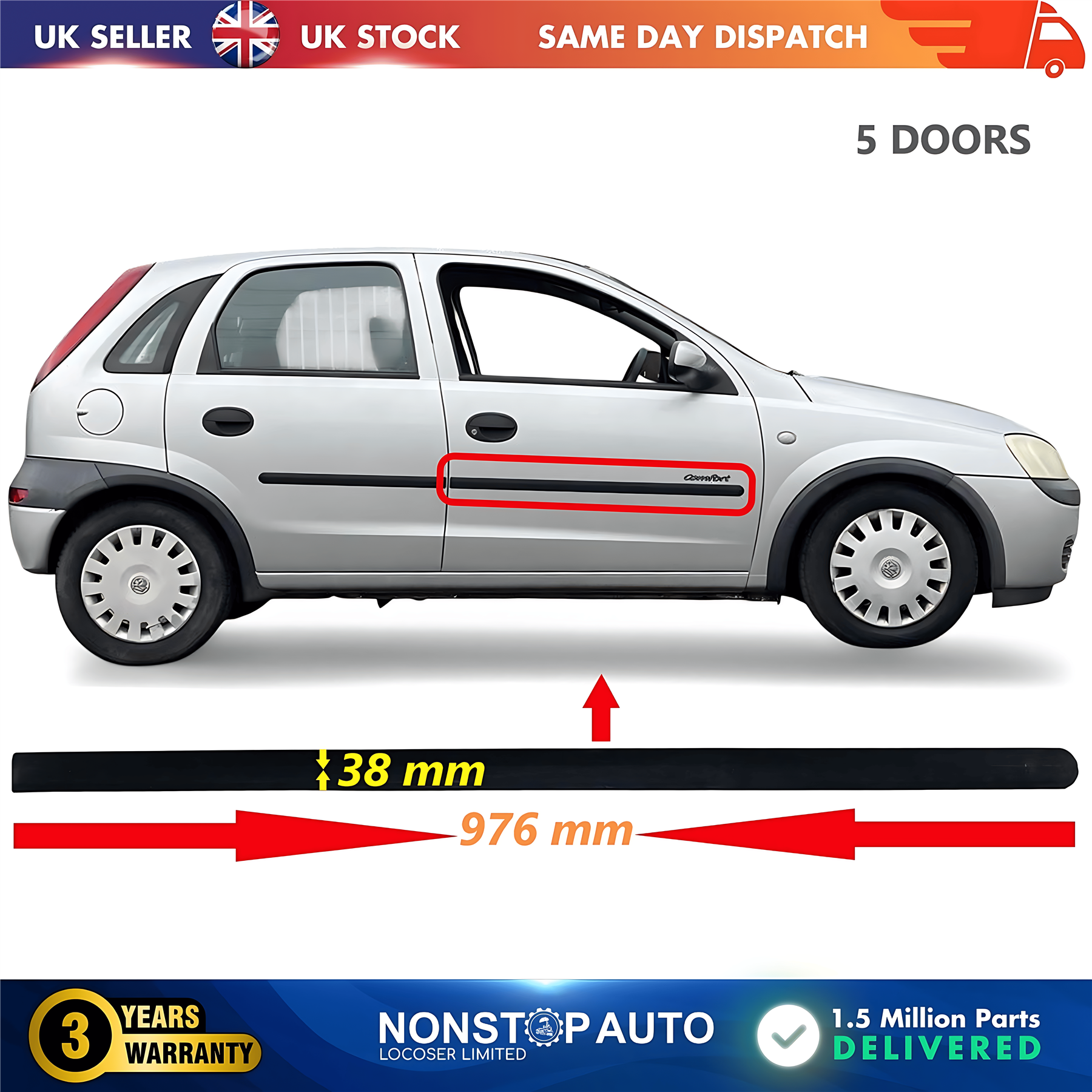 Door Moulding Trim Panel Front Right For VAUXHALL Corsa C 2001-2006 5171548