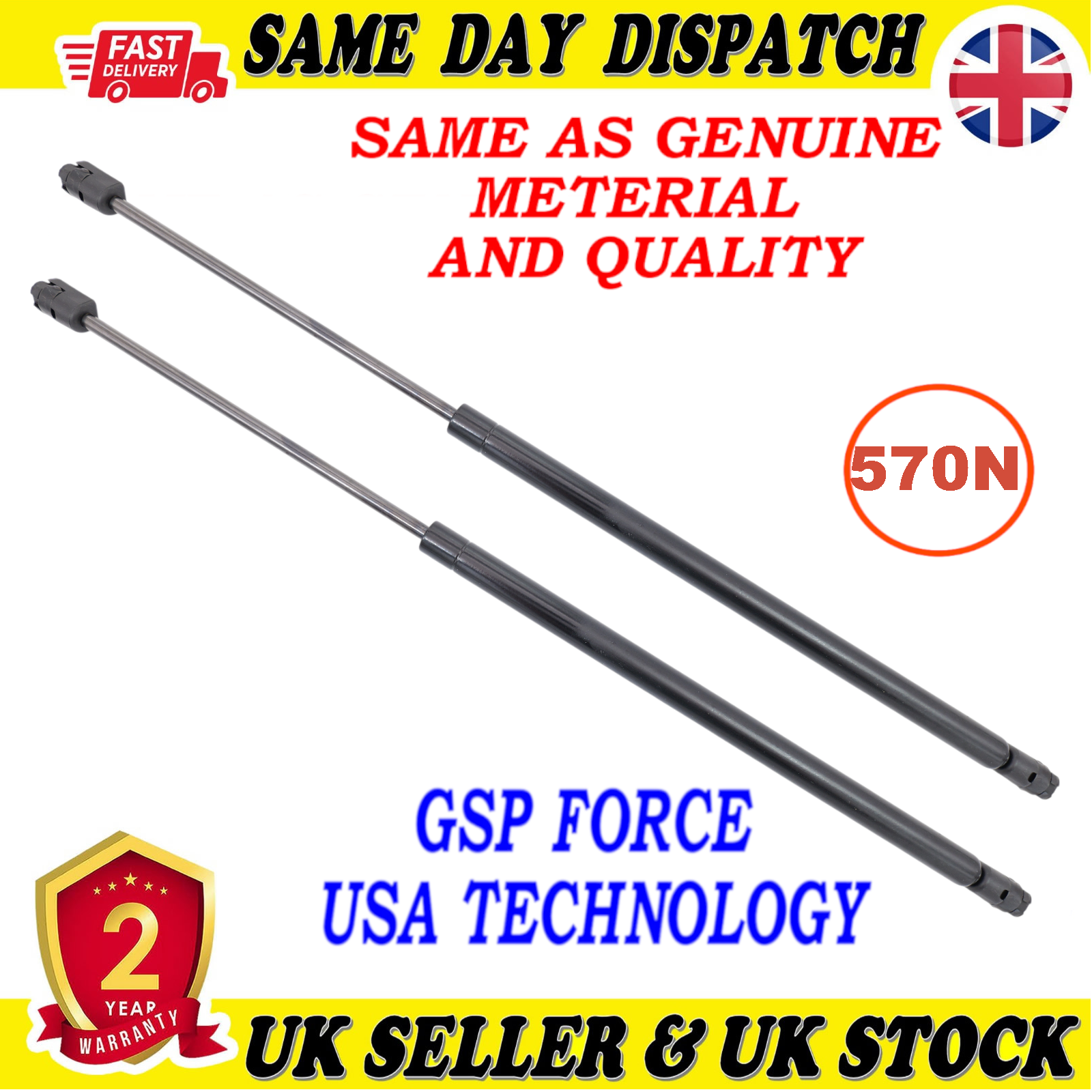2X TAILGATE BOOT GAS STRUTS 570 Newton FOR VAUXHALL VECTRA C 13101335