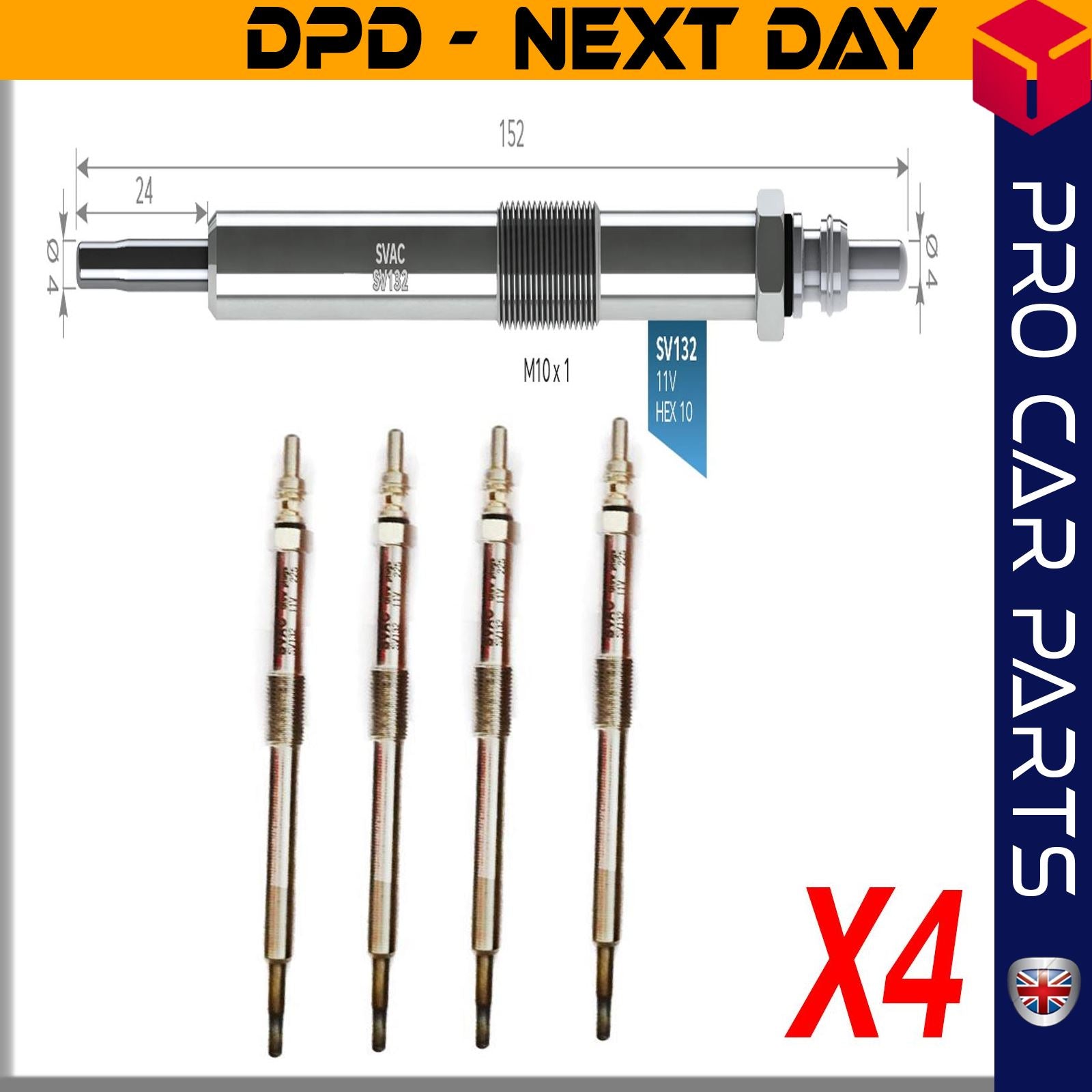 4X Glow Plug fits SSANG YONG ACTYON KYRON REXTON RODIUS 2.7 Xdi 4x4