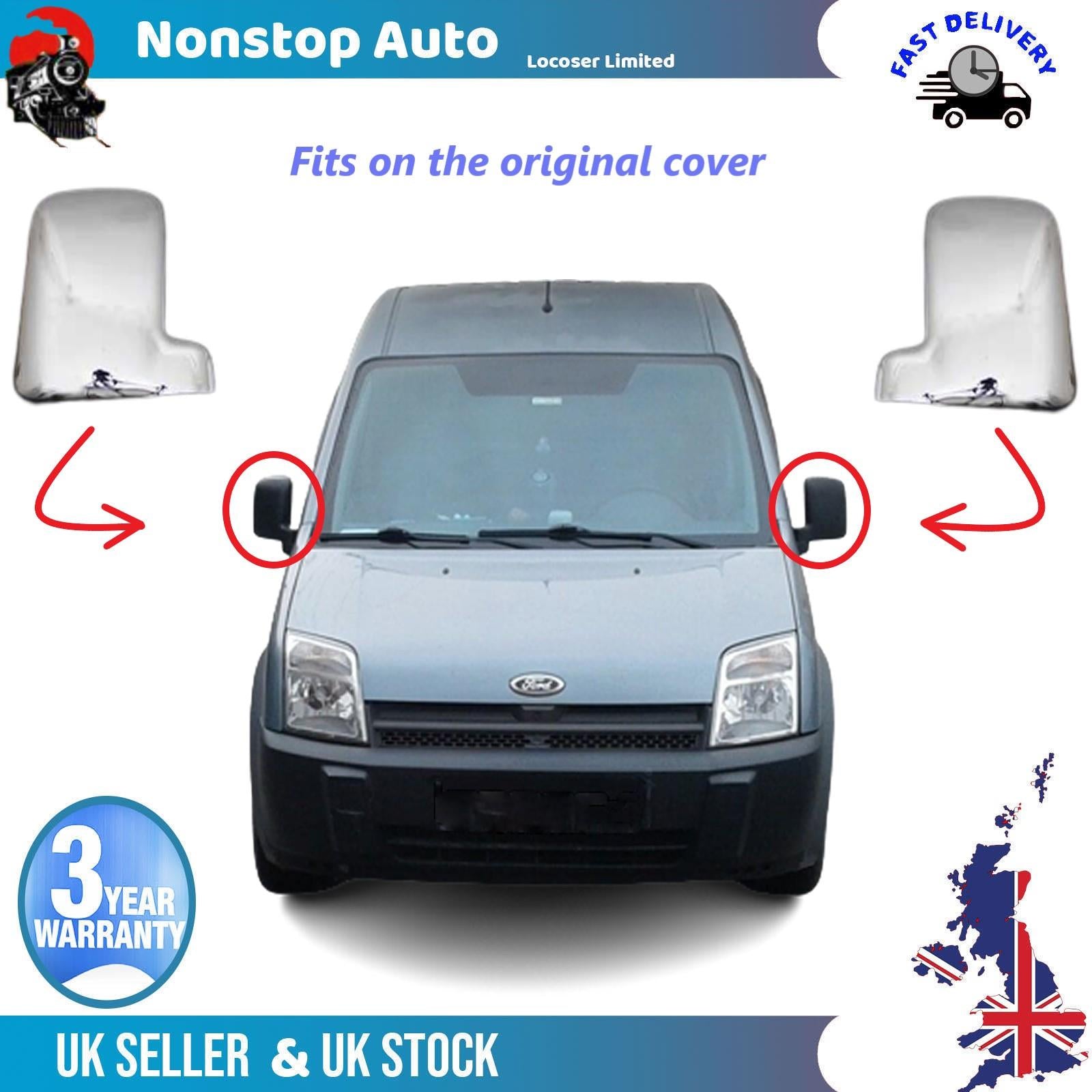Wing Mirror Covers Caps Chrome Left And Right Side For FORD Transit Connect 2002-2009