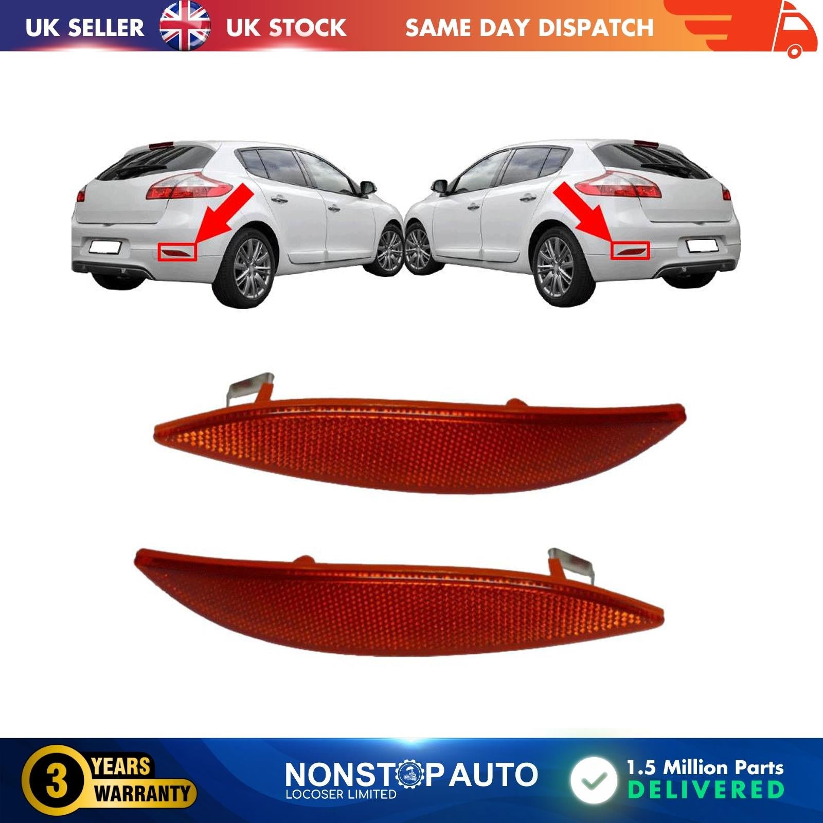 Rear Bumper Reflector Light Lens Left and Right Side Fits RENAULT Fluence Megane MK3 265650004R