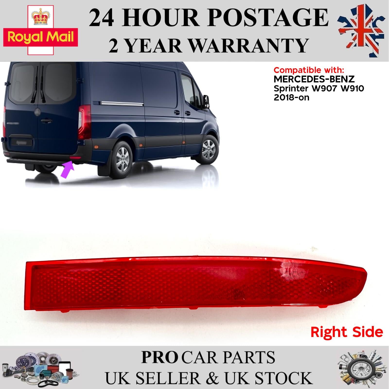 Rear Bumper Reflector Right Side for Mercedes Sprinter W907 W910 2018 on A9108204900