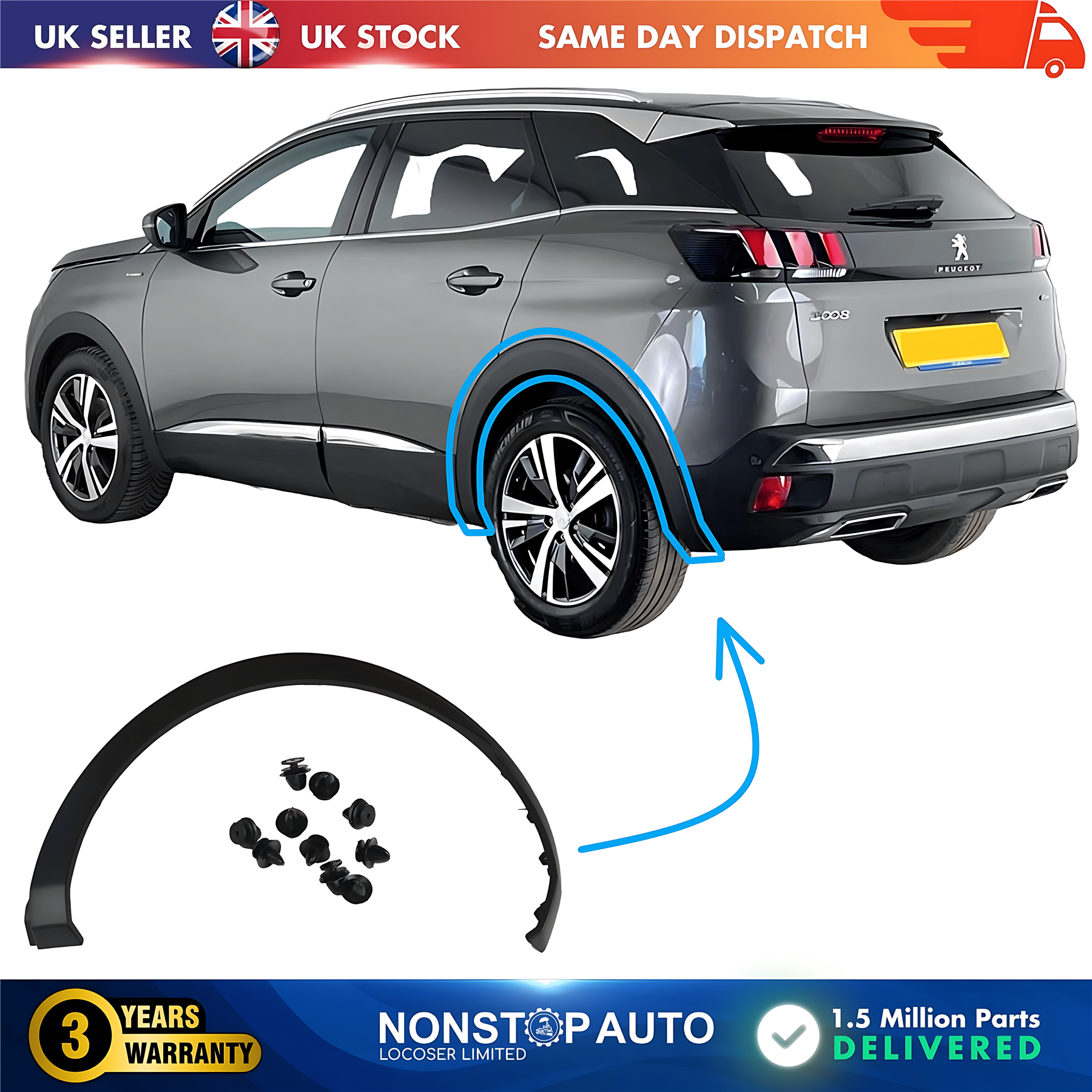 Wheel Arch Moulding Trim Rear Left For PEUGEOT 3008 2016 on 98365912XT