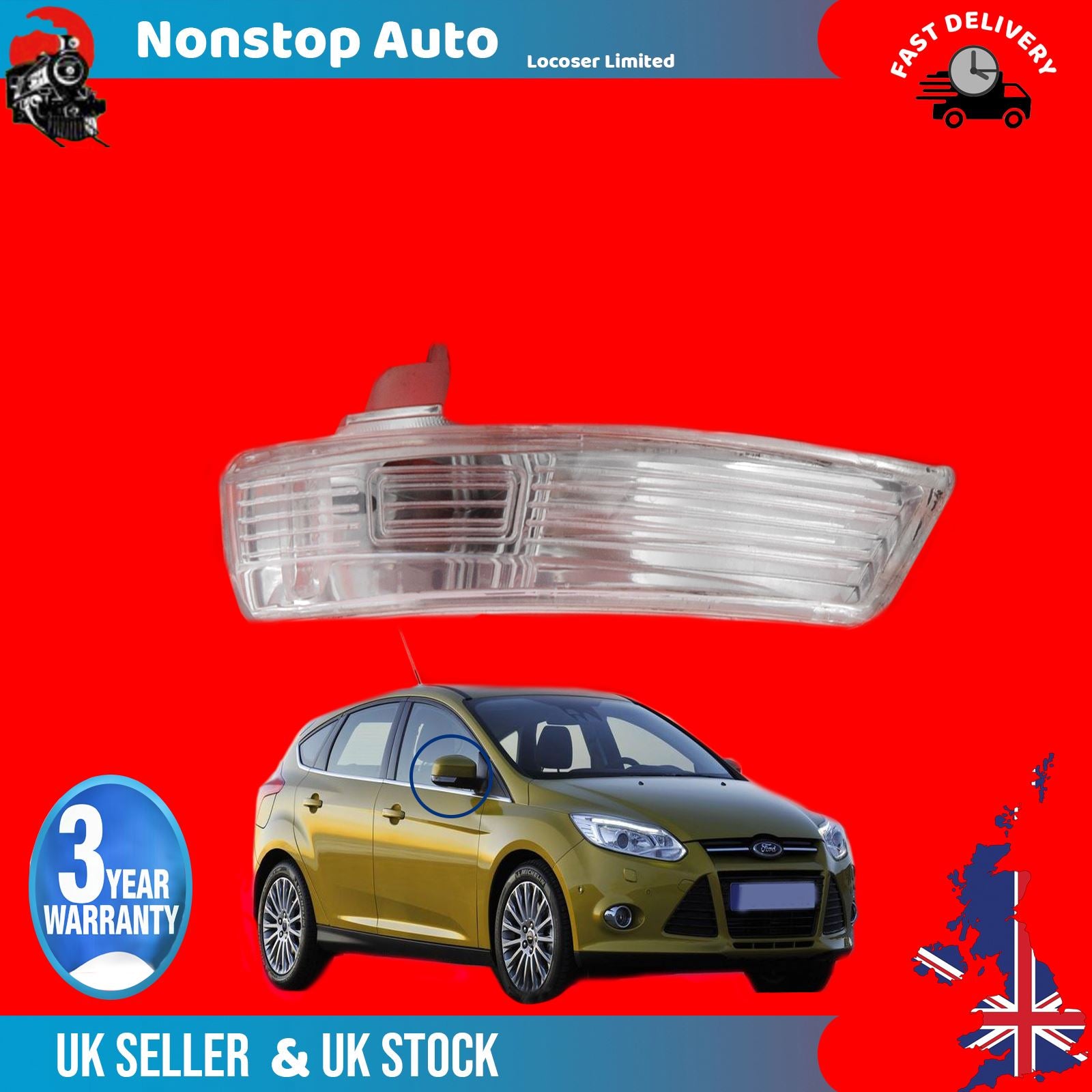 Wing Mirror Indicator Light Lens Right Fits Ford Focus Mk2 Mk3 8M51-13B384-AA