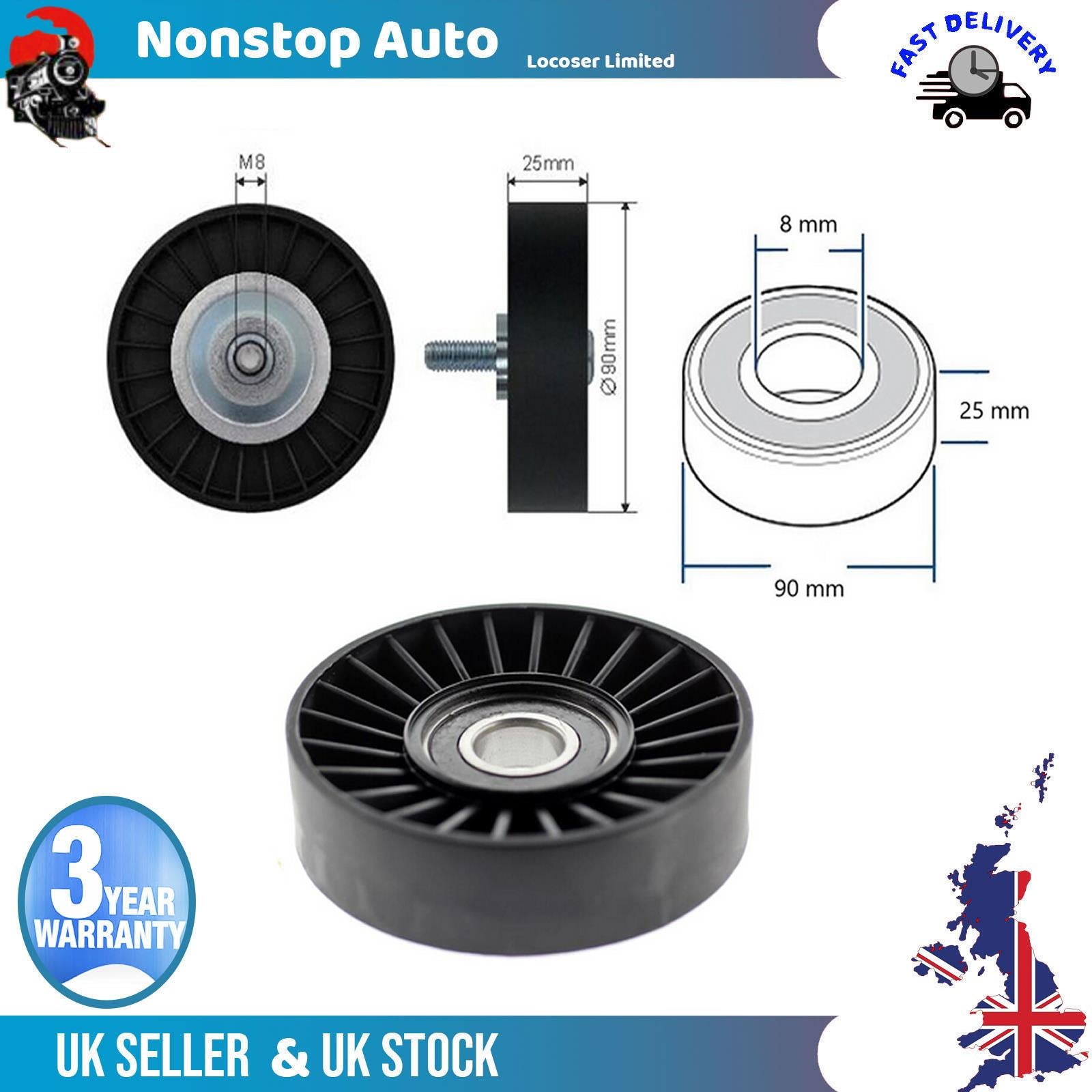 Fan Belt Tensioner Pulley - V - Ribbed Belt Idler For FIAT Marea 2.4 JTD