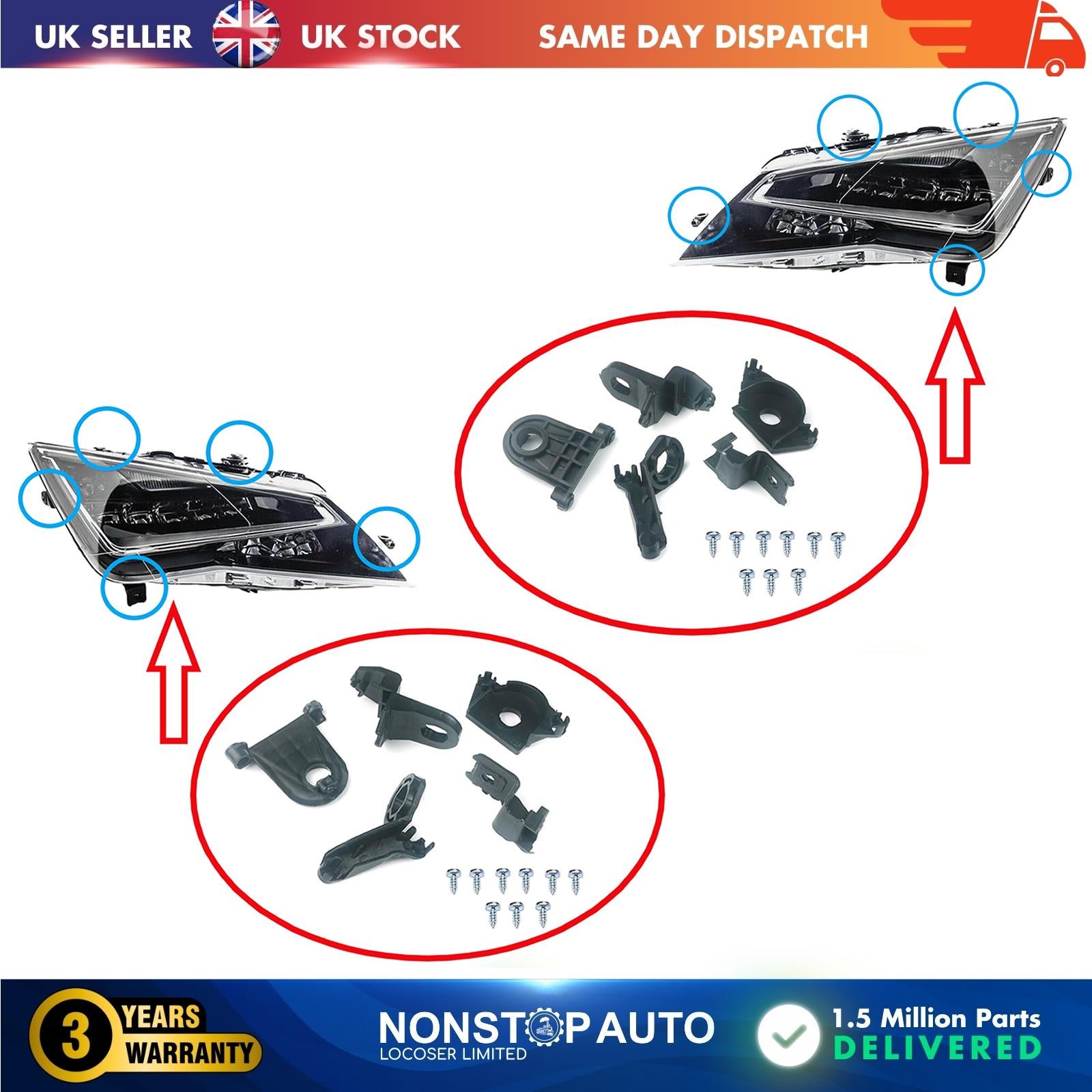2X Headlight Repair Kit Bracket Mount Clips Left and Right For SEAT Leon