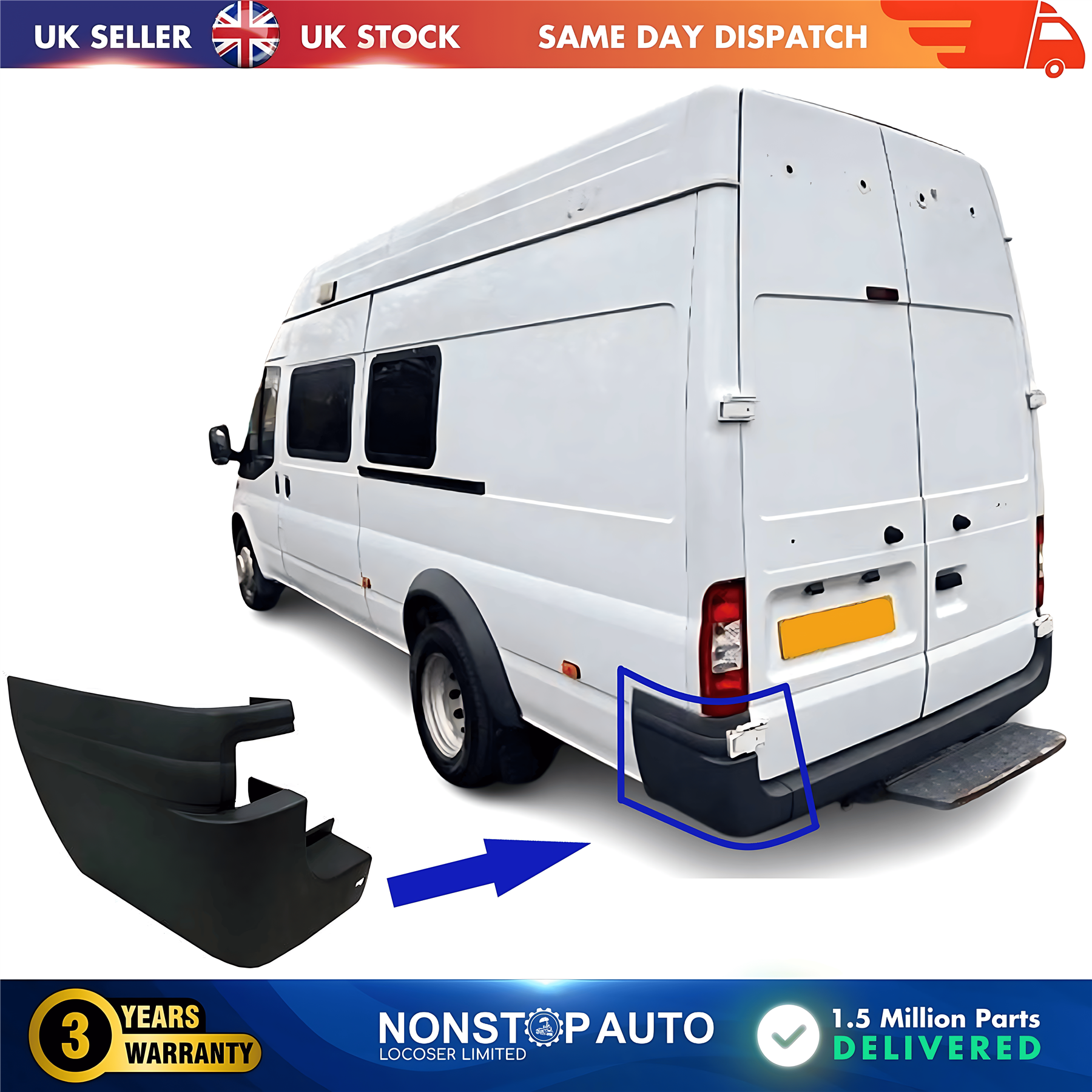 Rear Bumper End Cap Corner Left For FORD Transit Jumbo MK6 MK7 VYC1517927