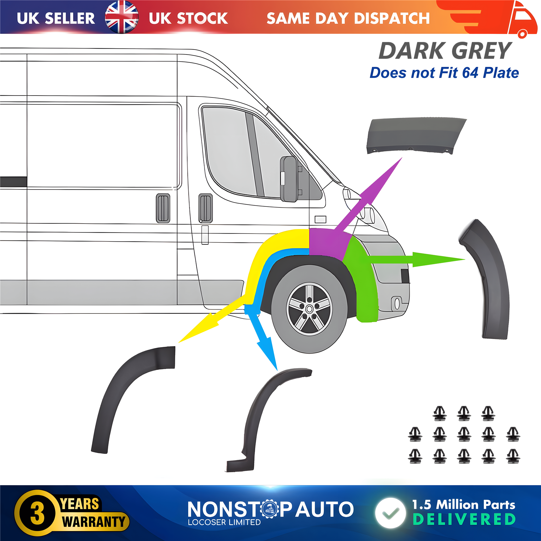 4X Wheel Arch Trim Moulding Front Right Set For CITROEN Relay PEUGEOT Boxer FIAT Ducato 2006-2014