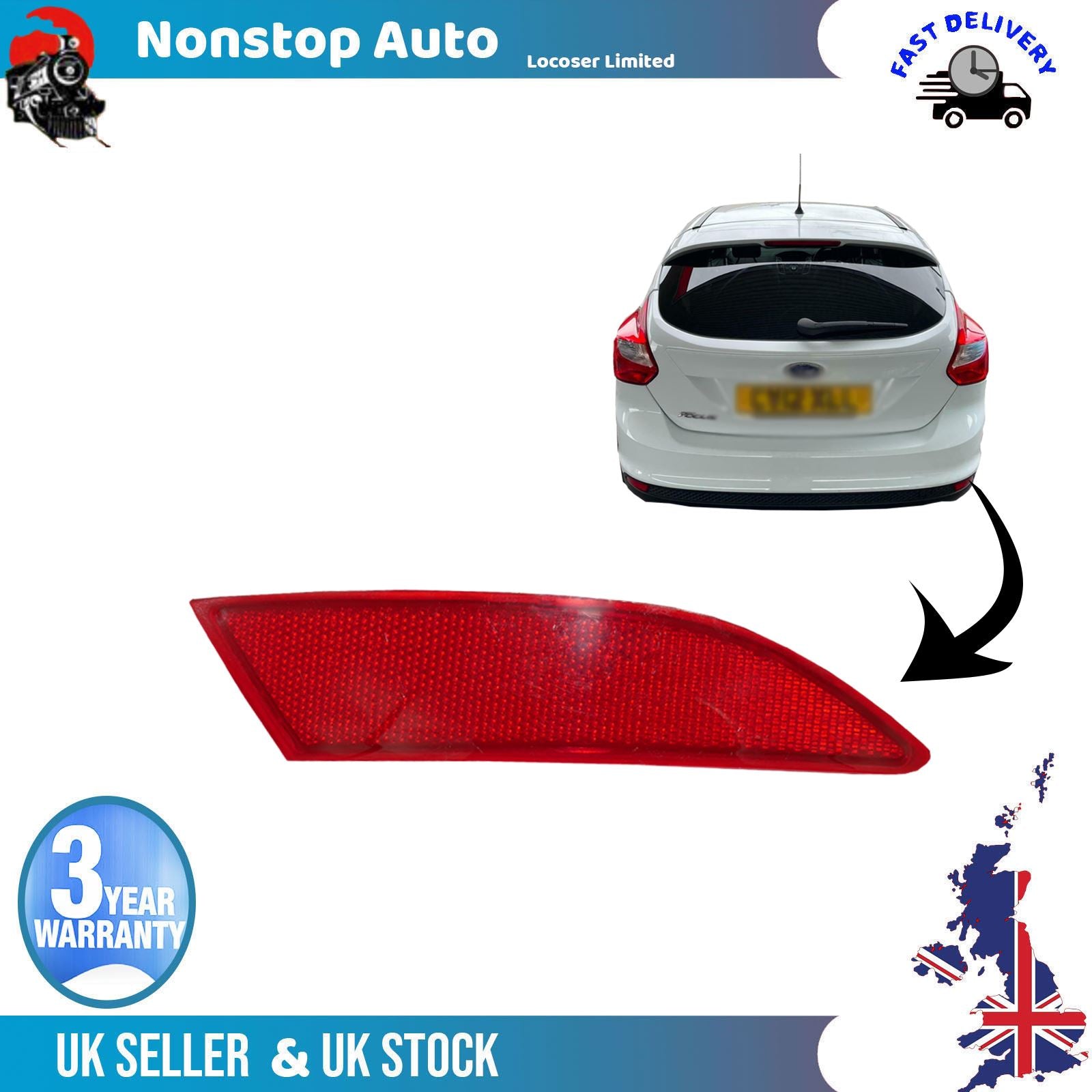 REAR RIGHT SIDE BUMPER REFLECTOR FITS FORD FOCUS BM51515BOAA