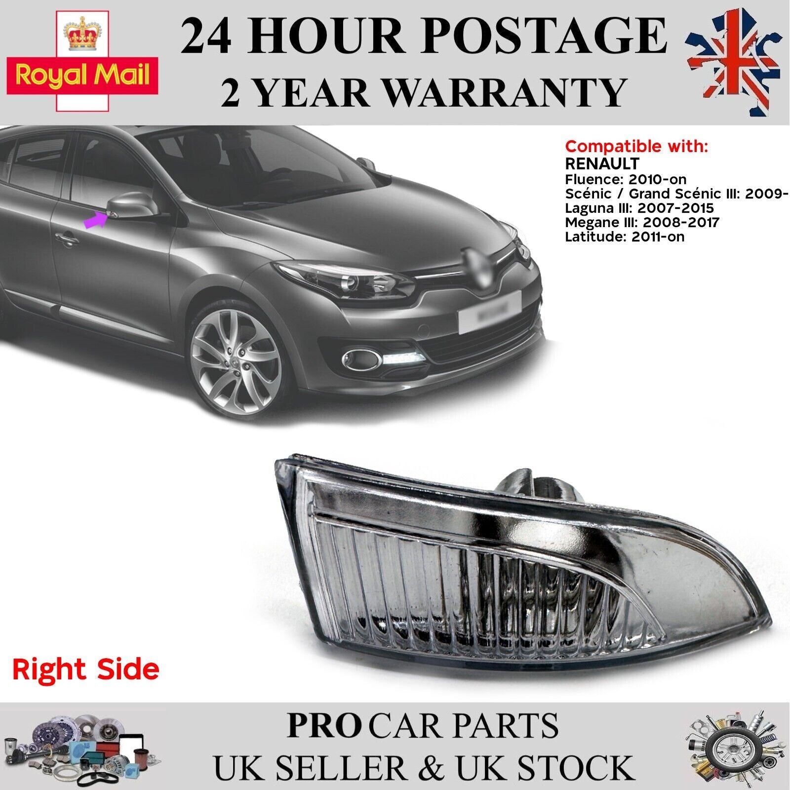 Wing Mirror Indicator Light Lens Right Side For Renault Scenic III Megane III
