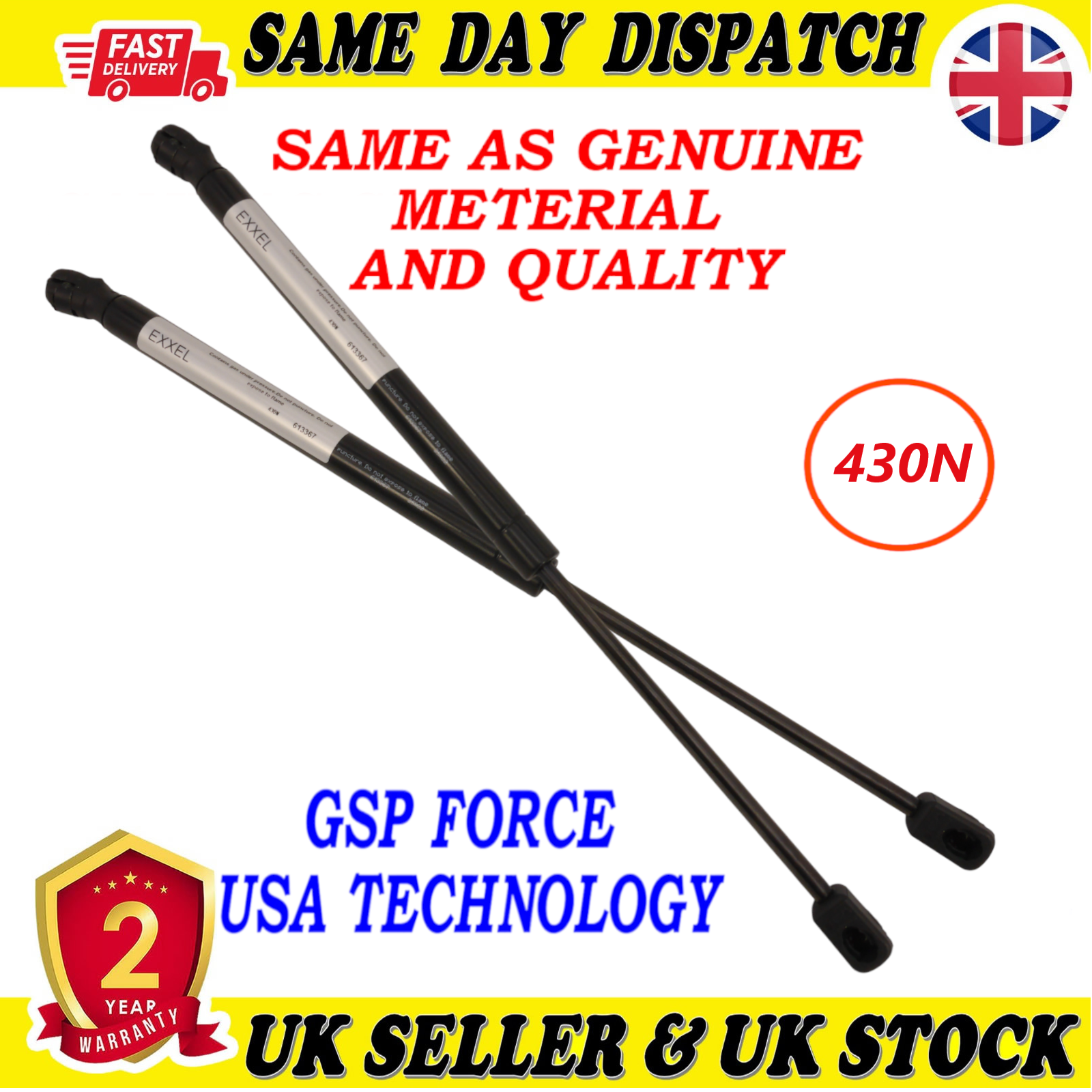 2X TAILGATE BOOT GAS STRUTS 430 Newton FOR HYUNDAI i20 817701J000