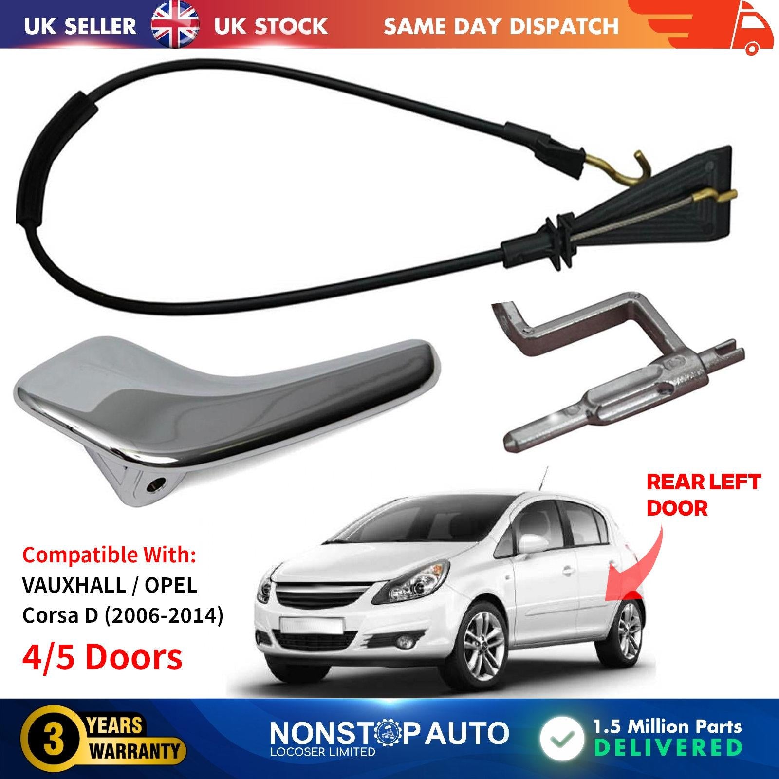 Inner Door Handle Pin Connecting Rod Bracket Release Cable REAR LEFT Fits VAUXHALL Corsa D 4/5 Doors