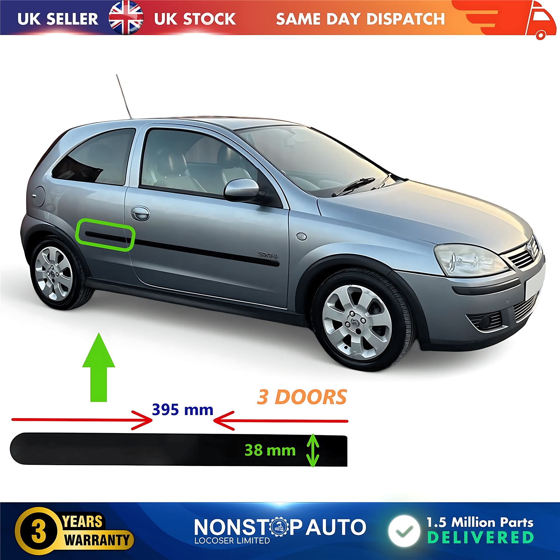 Door Moulding Trim Panel Rear Right For VAUXHALL Corsa C 2001-2006 172637