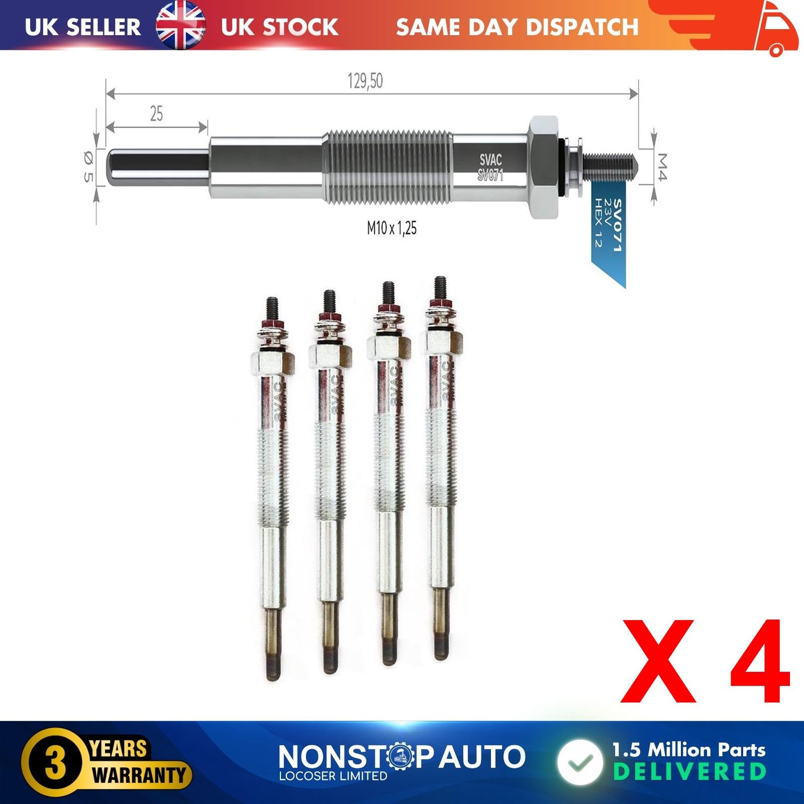 4X Glow Plugs For TALBOT Simca 1301 1.3 Spezial ME007649