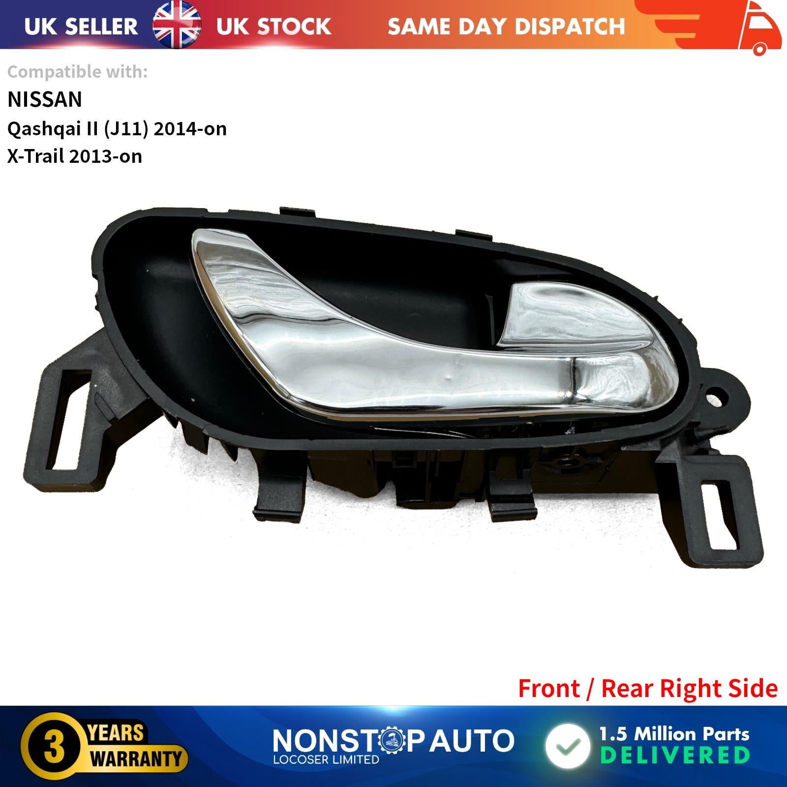 Chrome Inner Interior Door Handle Front Rear Right For NISSAN Qashqai II X Trail
