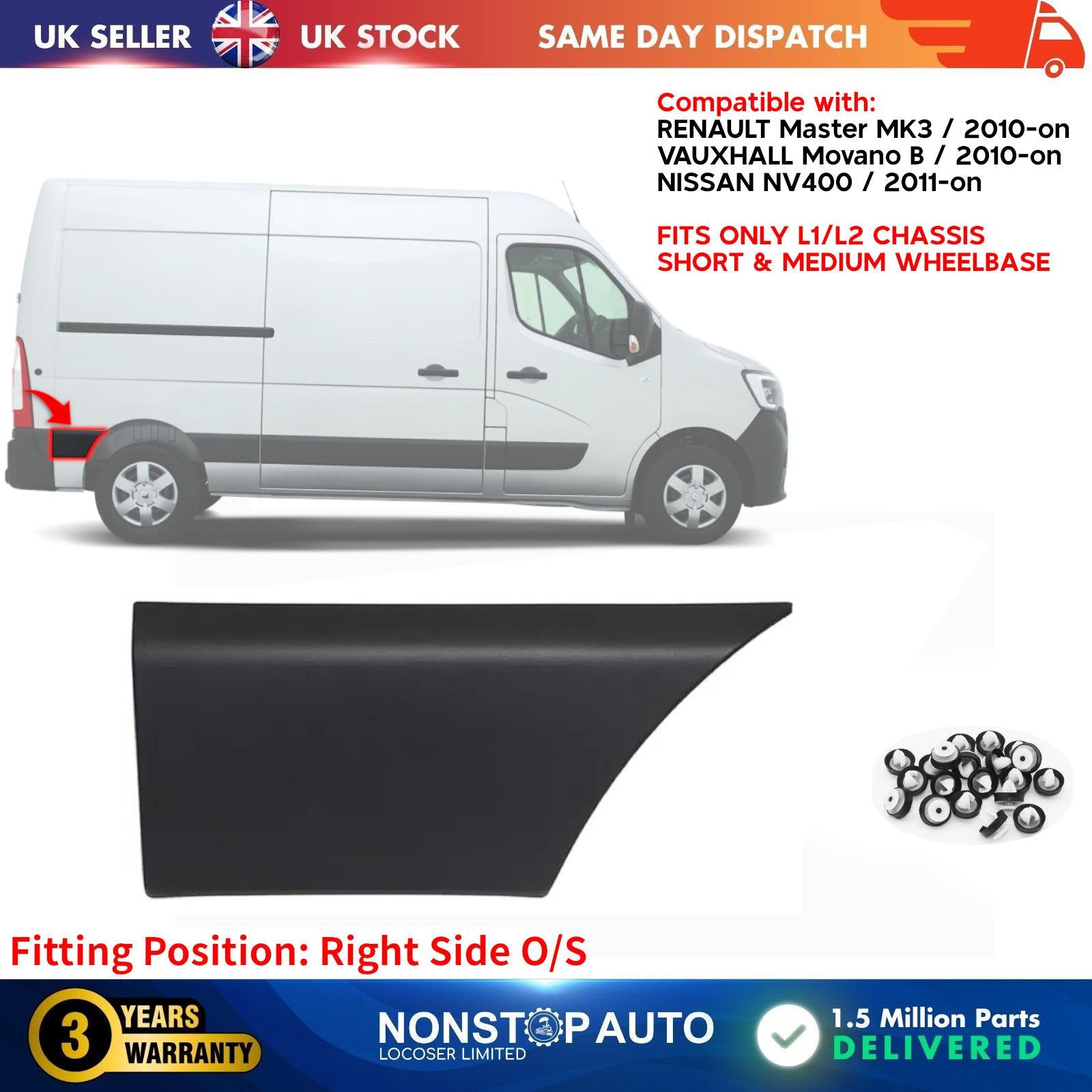 Side Moulding Rear Right Short for OPEL Movano RENAULT Master