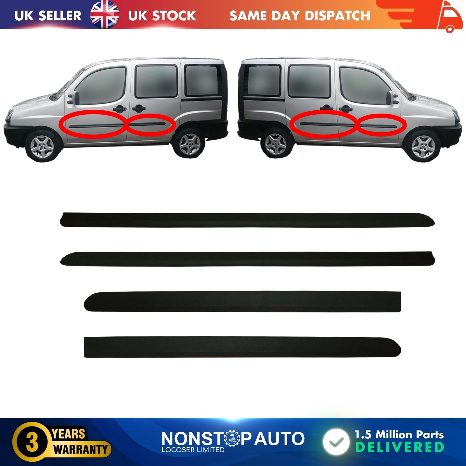 Side Door Moulding Panel Strip Panel Front Rear Fits FIAT  Doblo 735294281