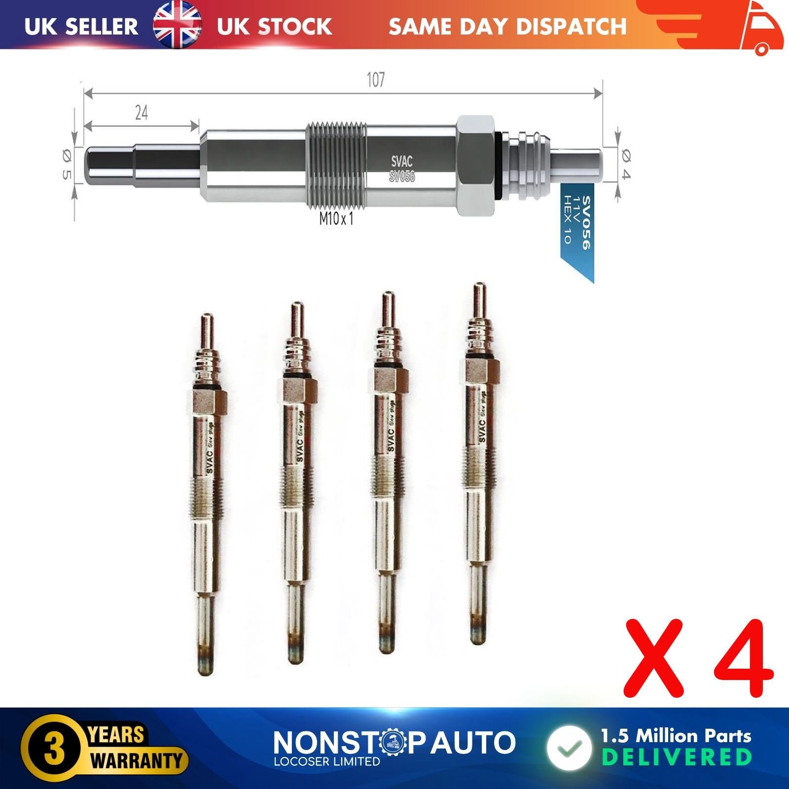 4X Glow Plugs For LAND ROVER Discovery II 2.5 Td5 4X4 ERR6066