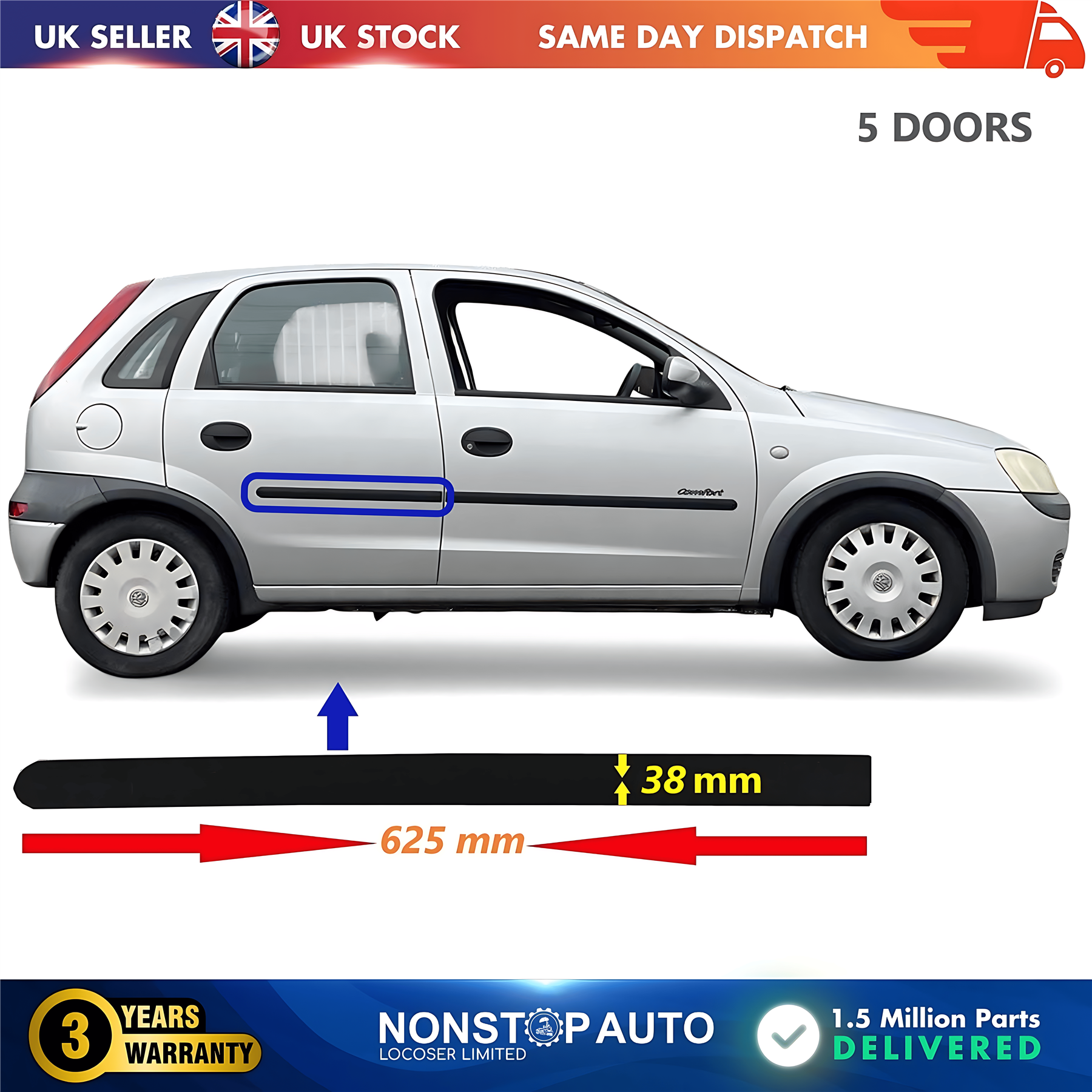 Door Moulding Trim Panel Rear Right For VAUXHALL Corsa C 2001-2006 5171011