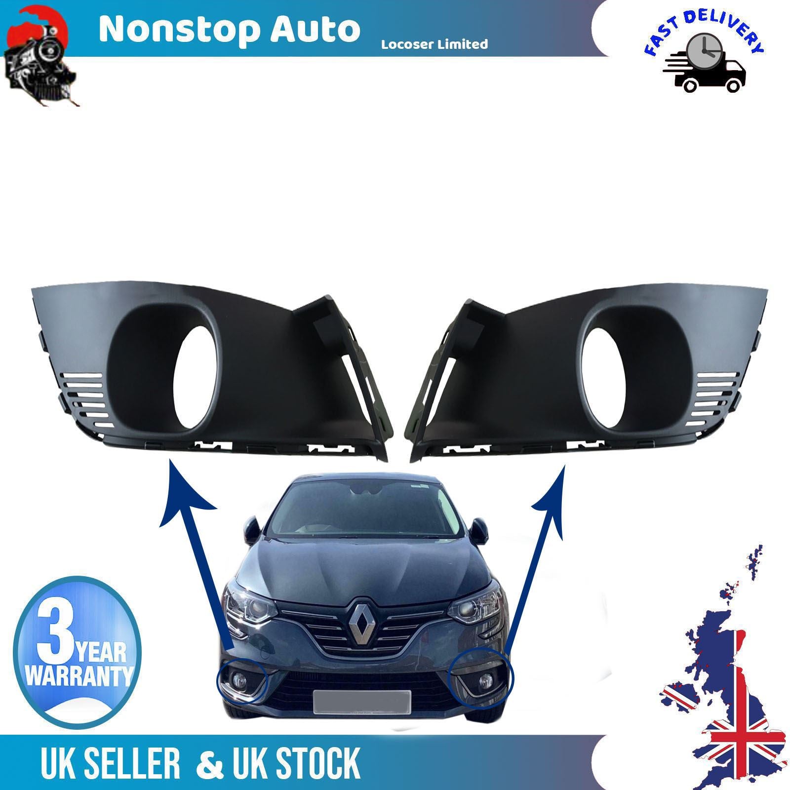 2X Bumper Fog Light Air Grill Strip Fits Renault Megane Mk4 261528419R